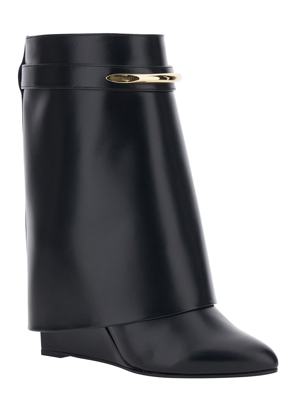 Givenchy Black Wedge Heel Ankle Boots with Logo Plate on the Side in Leather for Women Size US 8 / IT 38 - 2 Thumbnail