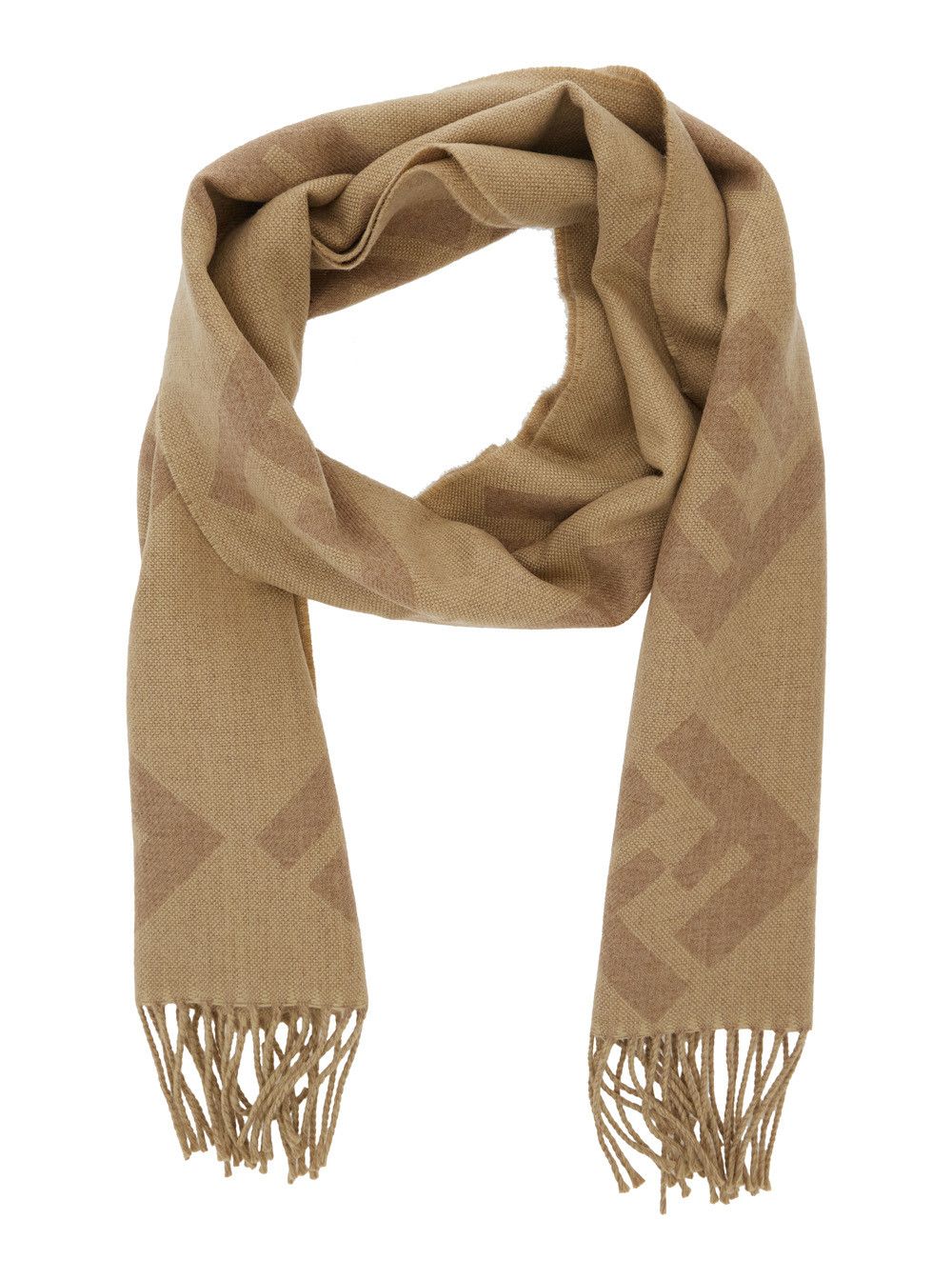 Fendi Beige Scarf with Fringed Hem and All-Over FF Motif in Wool for Men Size ONE SIZE - 2 Thumbnail