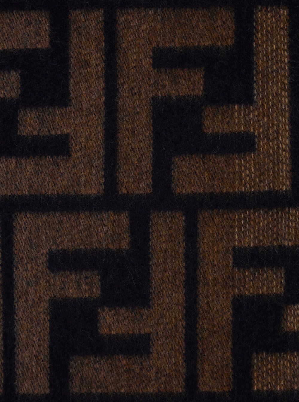 Fendi Brown Scarf with Fringed Hem and All-Over FF Logo in Wool and Cashmere for Men Size ONE SIZE - 3 Thumbnail