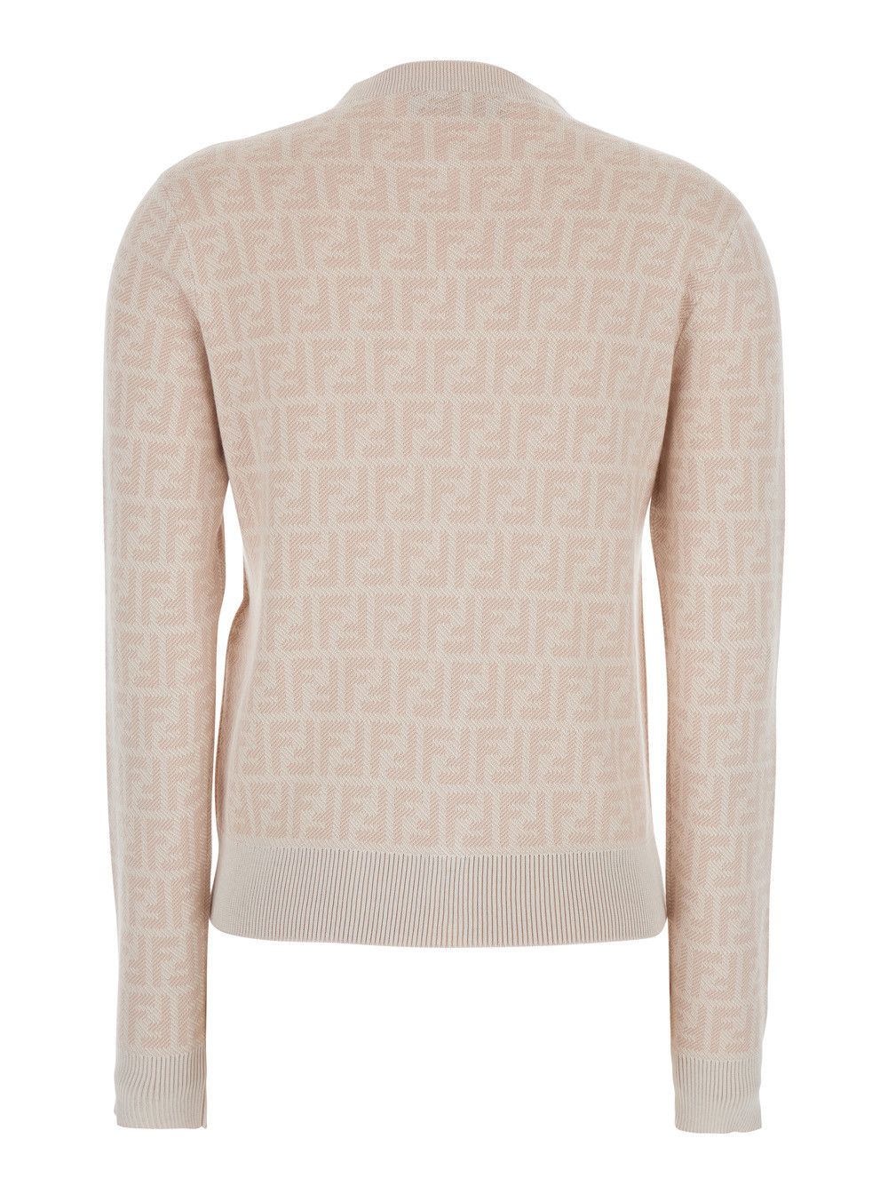 Fendi Pink Crew Neck Cardigan with All-Over FF Motif in Wool for Women Size M / US 6-8 / IT 42-44 - 2 Thumbnail