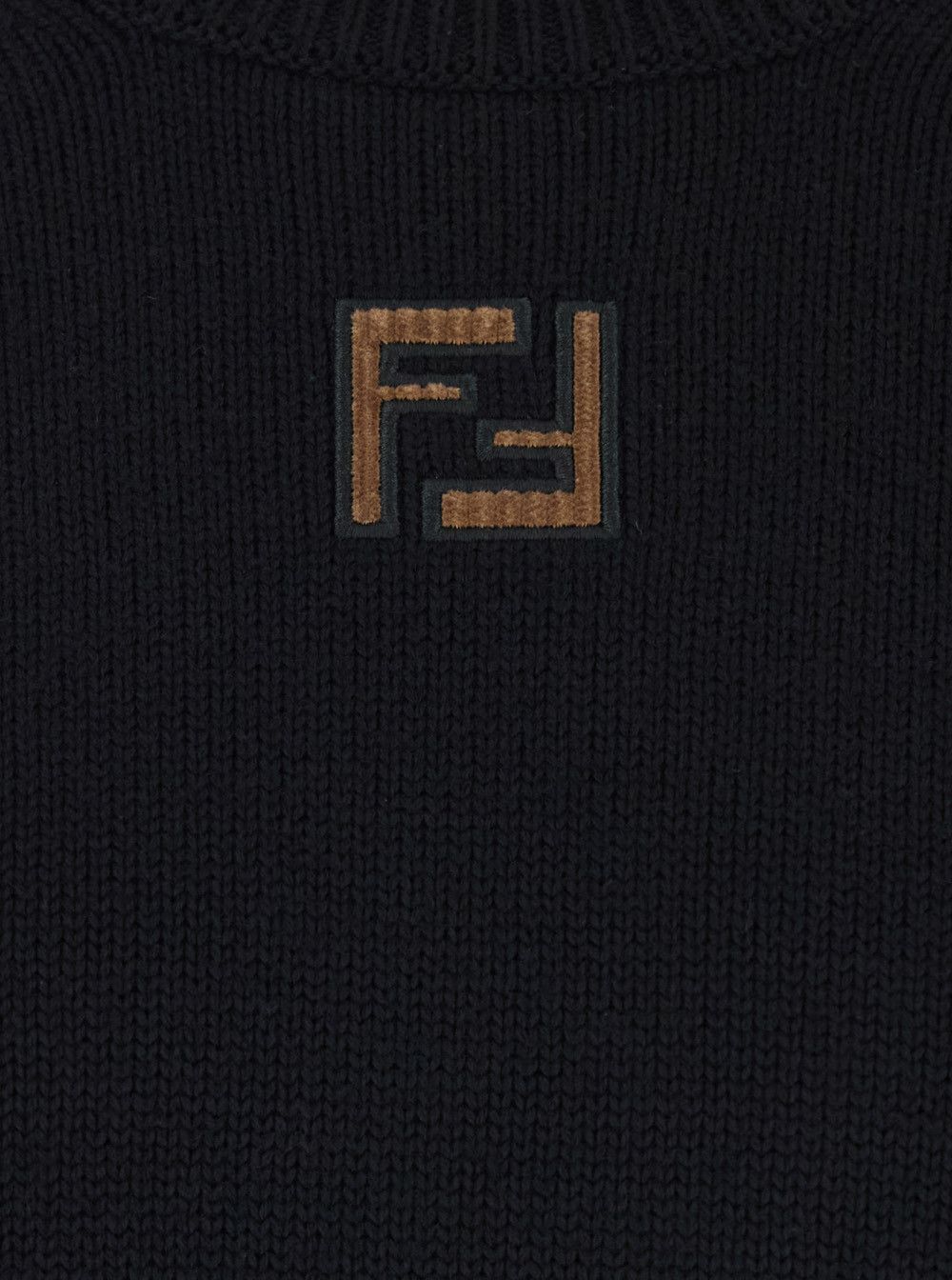 Fendi Black Crewneck Sweater with FF Embroidery on the Front in Wool for Men Size US XL / EU 56 / 4 - 3 Thumbnail