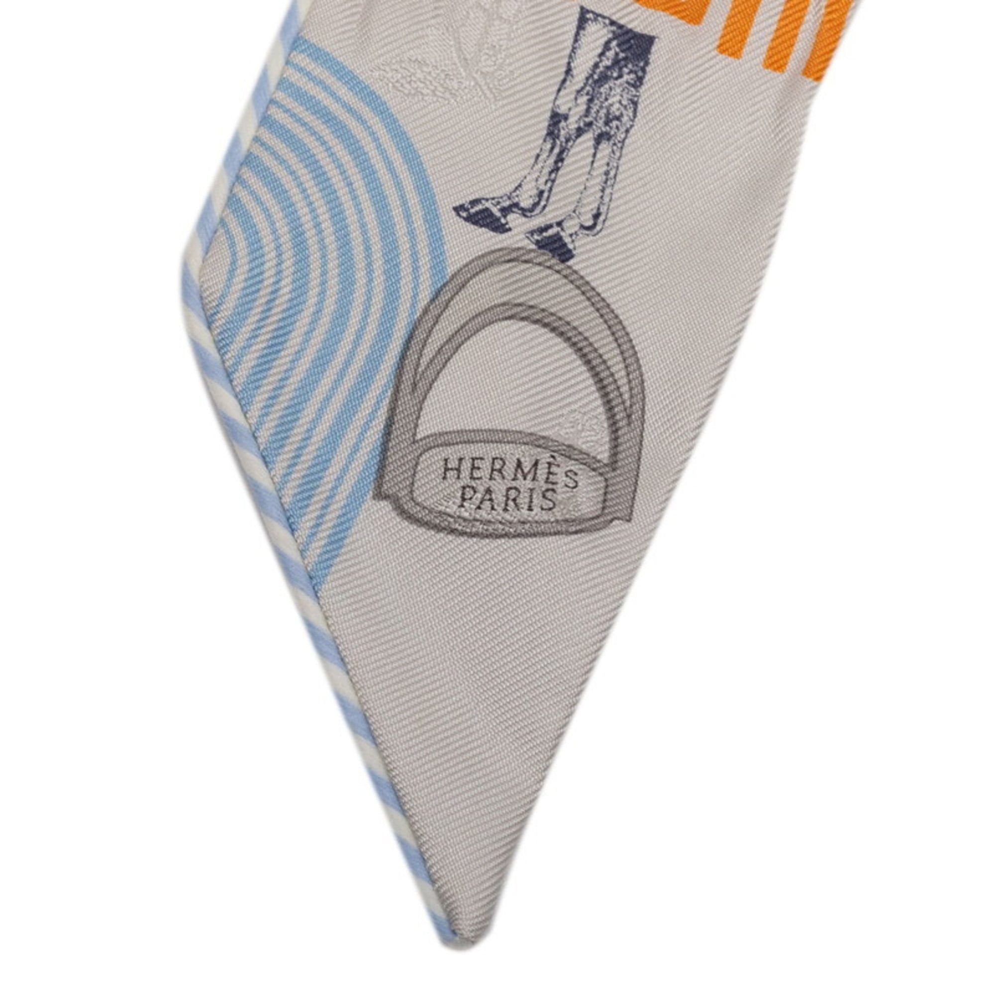 Hermes Hermes Hermès Twilly Garde-Robe Pop Scarf/Muffler in Gray and Multicolored Silk for Women Size ONE SIZE - 2 Thumbnail