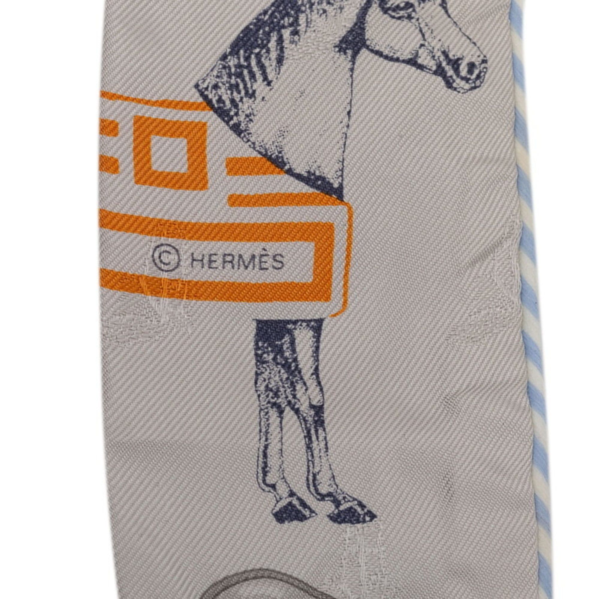Hermes Hermes Hermès Twilly Garde-Robe Pop Scarf/Muffler in Gray and Multicolored Silk for Women Size ONE SIZE - 3 Thumbnail