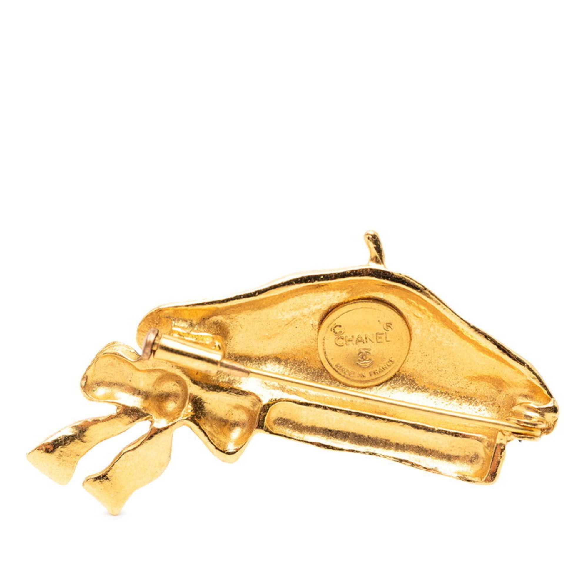 Chanel CHANEL Beret with Ribbon Motif Brooch, Gold Plated, Women's Size ONE SIZE - 3 Thumbnail