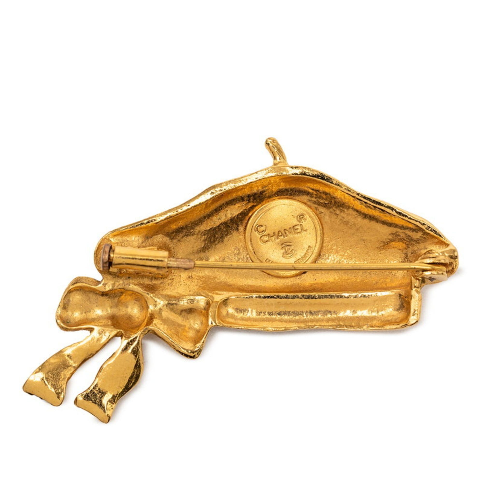 Chanel CHANEL Beret with Ribbon Motif Brooch, Gold Plated, Women's Size ONE SIZE - 2 Thumbnail