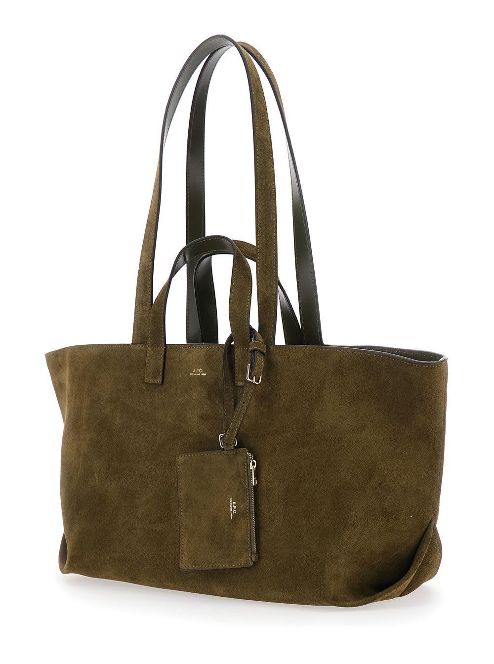 A.P.C. 'Le Drummer' Green Shopper with Four Handles and Logo Lettering on the Front in Suede Women Size ONE SIZE - 2 Thumbnail
