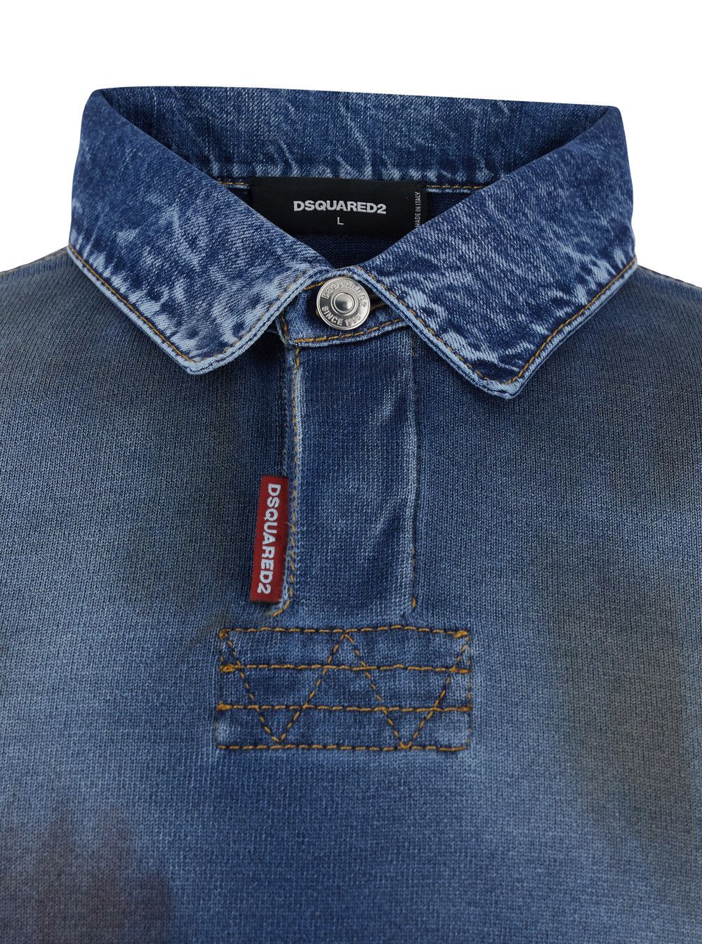 Dsquared2 Blue Cotton Polo Collar Sweatshirt with Distressed Effect for Men Size US M / EU 48-50 / 2 - 3 Thumbnail