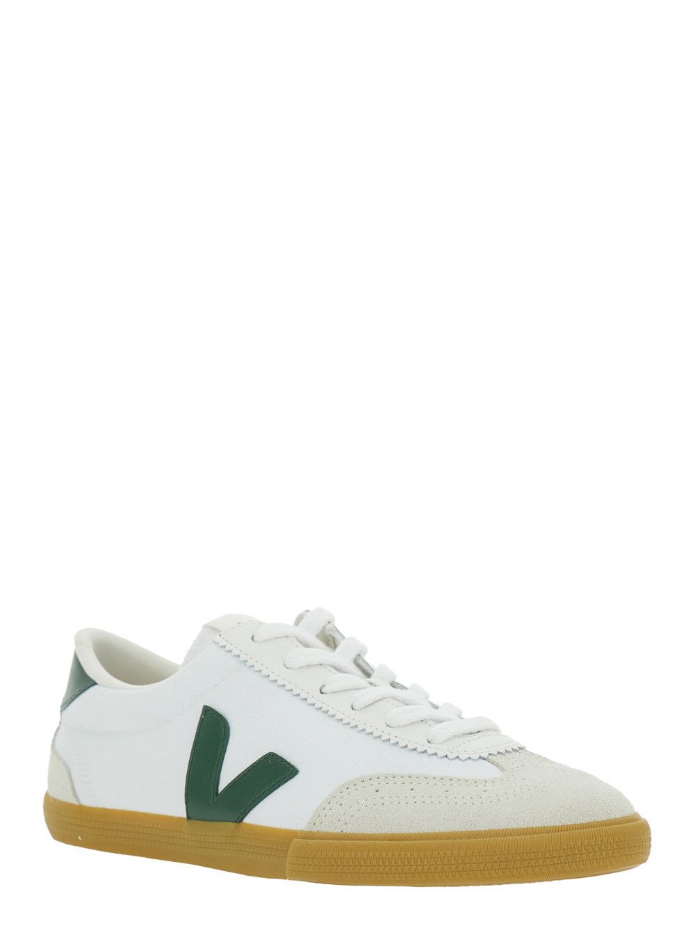 Veja Sneaker 'Volley' Low Top with Logo Patch on the Side and Logo Lettering on the Back in White Fabric Unisex Size US 8 / IT 38 - 2 Thumbnail