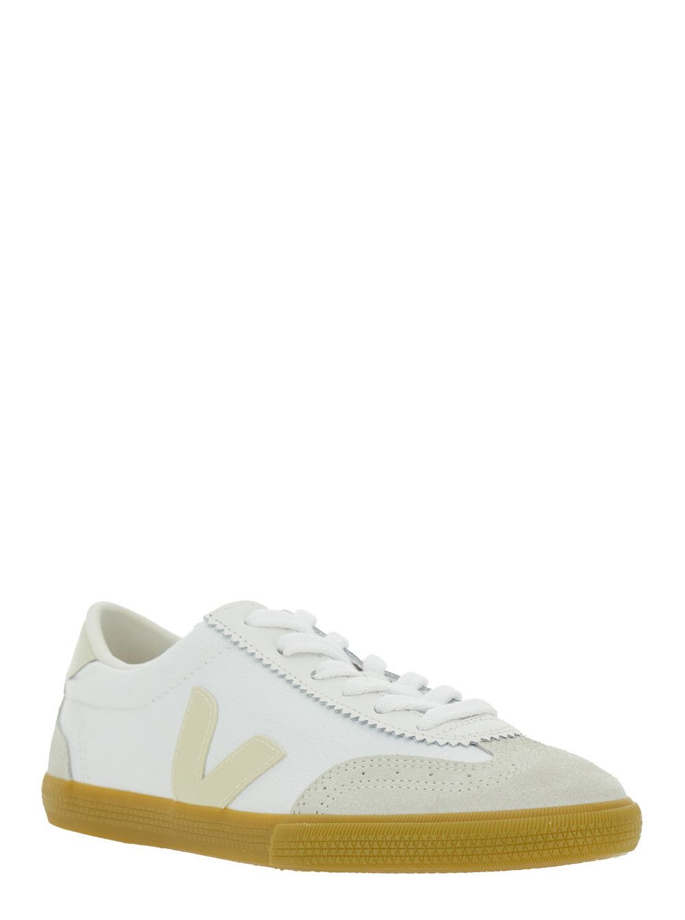 Veja Sneaker 'Volley' Low Top with Logo Patch on the Side and Logo Lettering on the Back in White Fabric Unisex Size US 6 / IT 36 - 2 Thumbnail