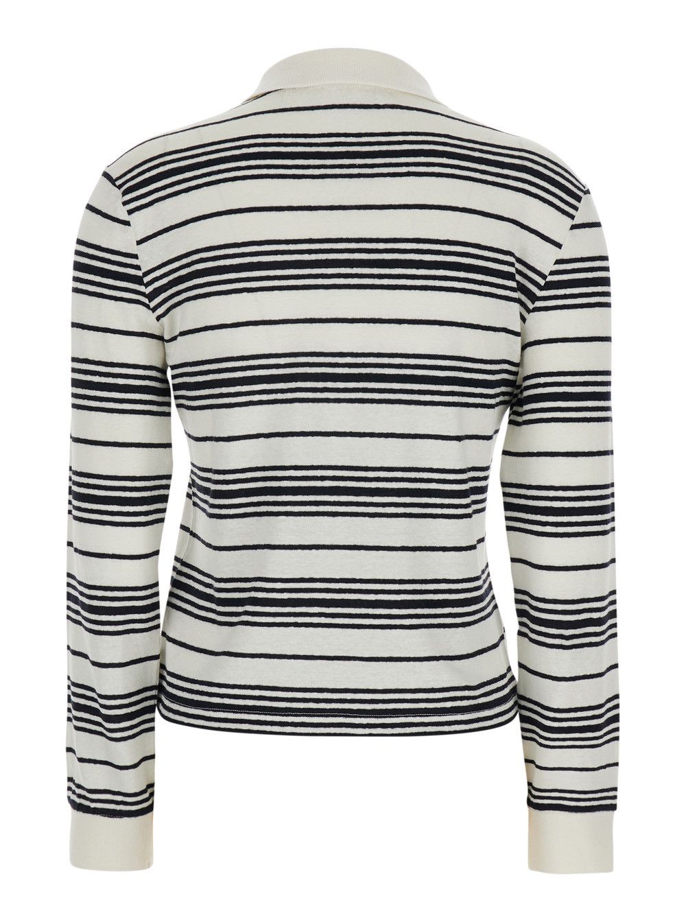 Frame Long Sleeve Striped Polo in Black and White for Women Size M / US 6-8 / IT 42-44 - 2 Thumbnail
