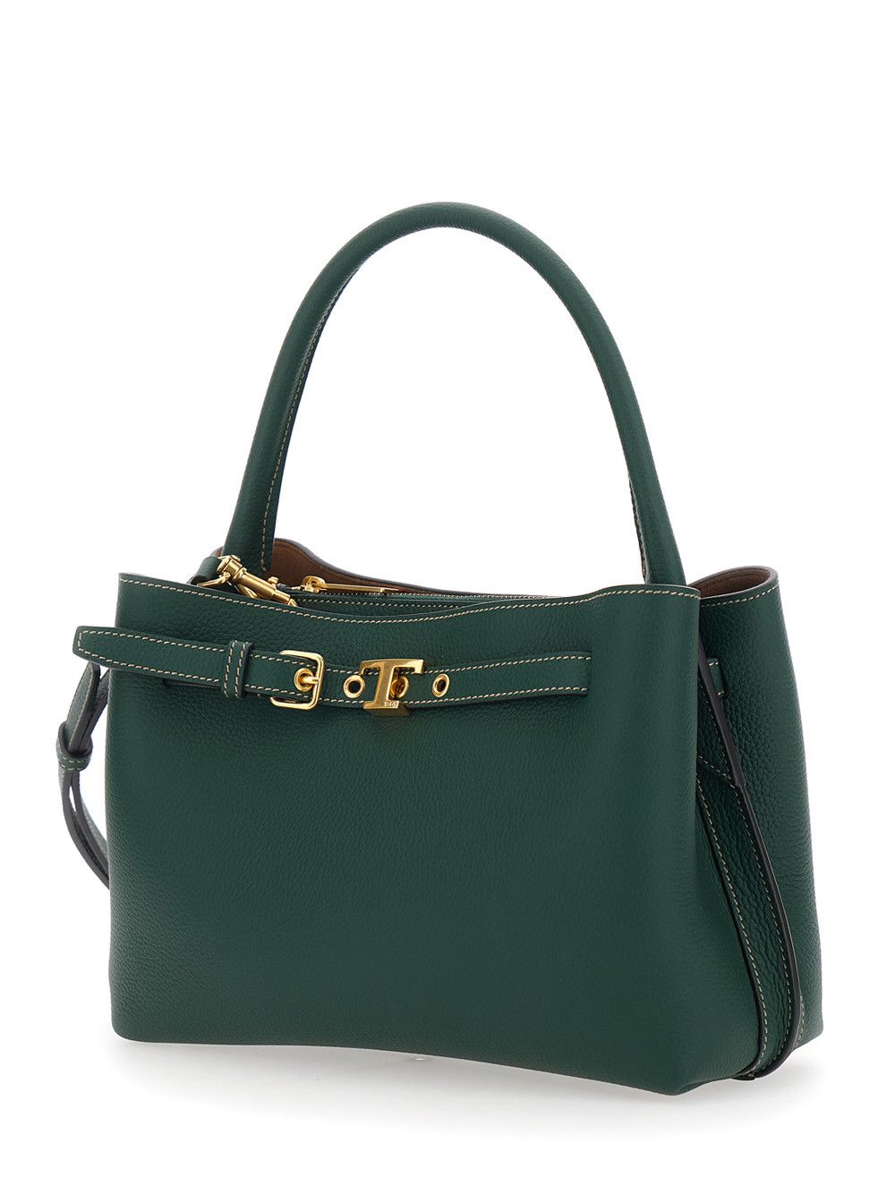Tod's Small 'T-String' Handbag with Adjustable and Removable Shoulder Strap and Strap with Buckle on the Front in Green Hammered Leather for Women Size ONE SIZE - 2 Thumbnail
