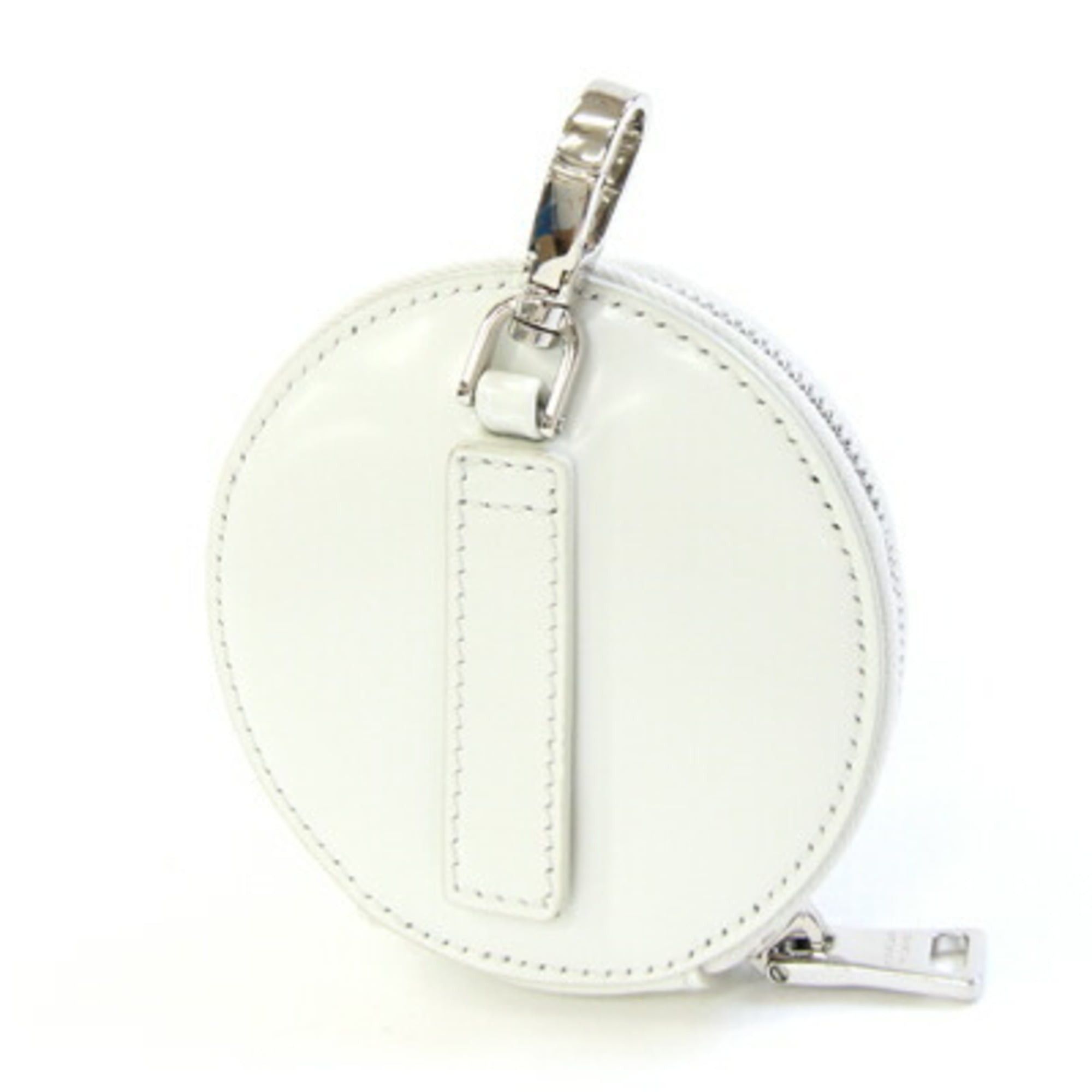 Prada Prada Mini Pouch Wallet/Coin Case 1TL431 White Leather Coin Purse Accessory Bag Charm Round Keychain Triangle Plate PRADA | Handbag Attachment Carabiner Size ONE SIZE - 2 Thumbnail