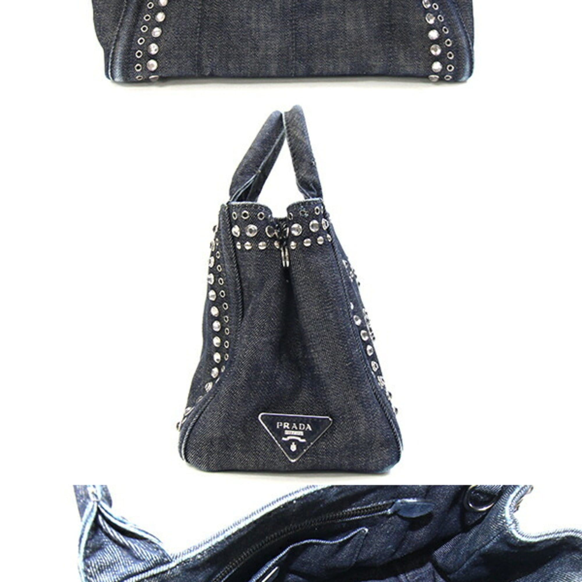 Prada Prada Canapa Handbag BN2439 Navy Denim Shoulder Bag with Beading, Women's PRADA | Handbag, Bag, Tote Size ONE SIZE - 2 Thumbnail
