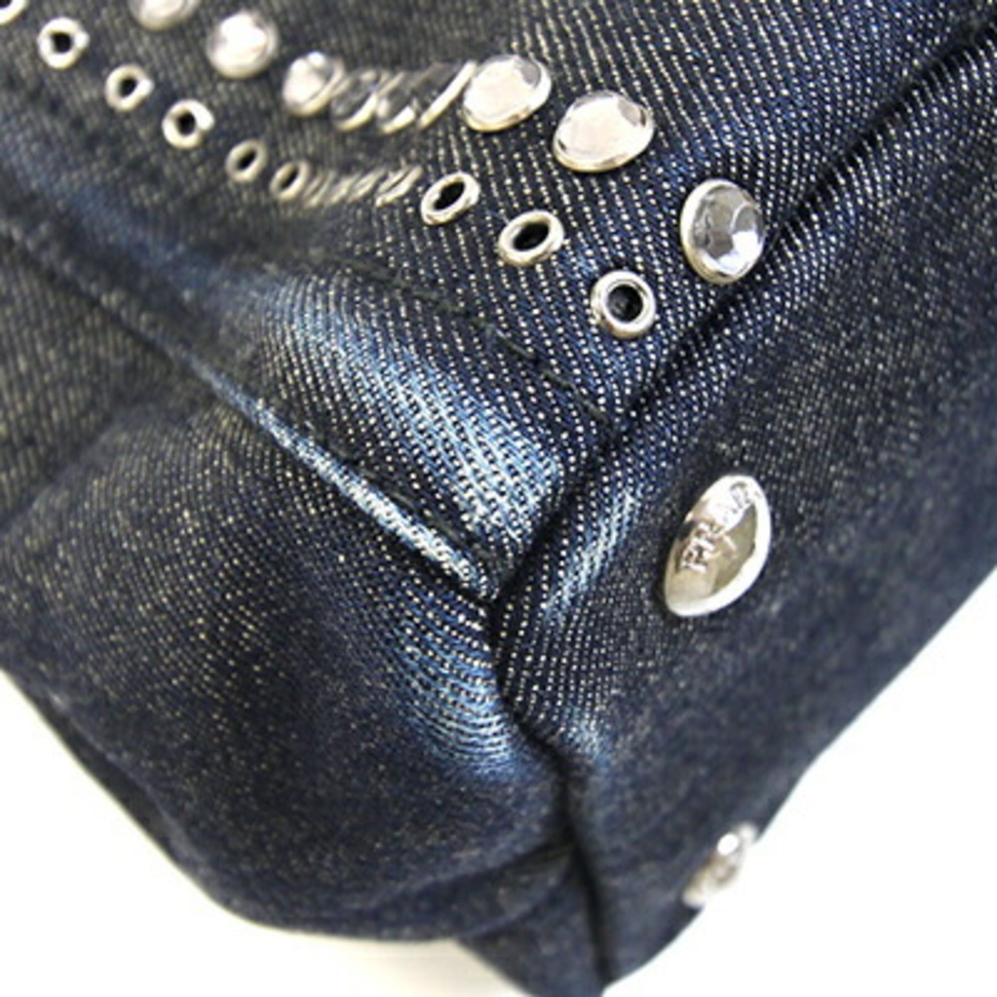 Prada Prada Canapa Handbag BN2439 Navy Denim Shoulder Bag with Beading, Women's PRADA | Handbag, Bag, Tote Size ONE SIZE - 4 Thumbnail
