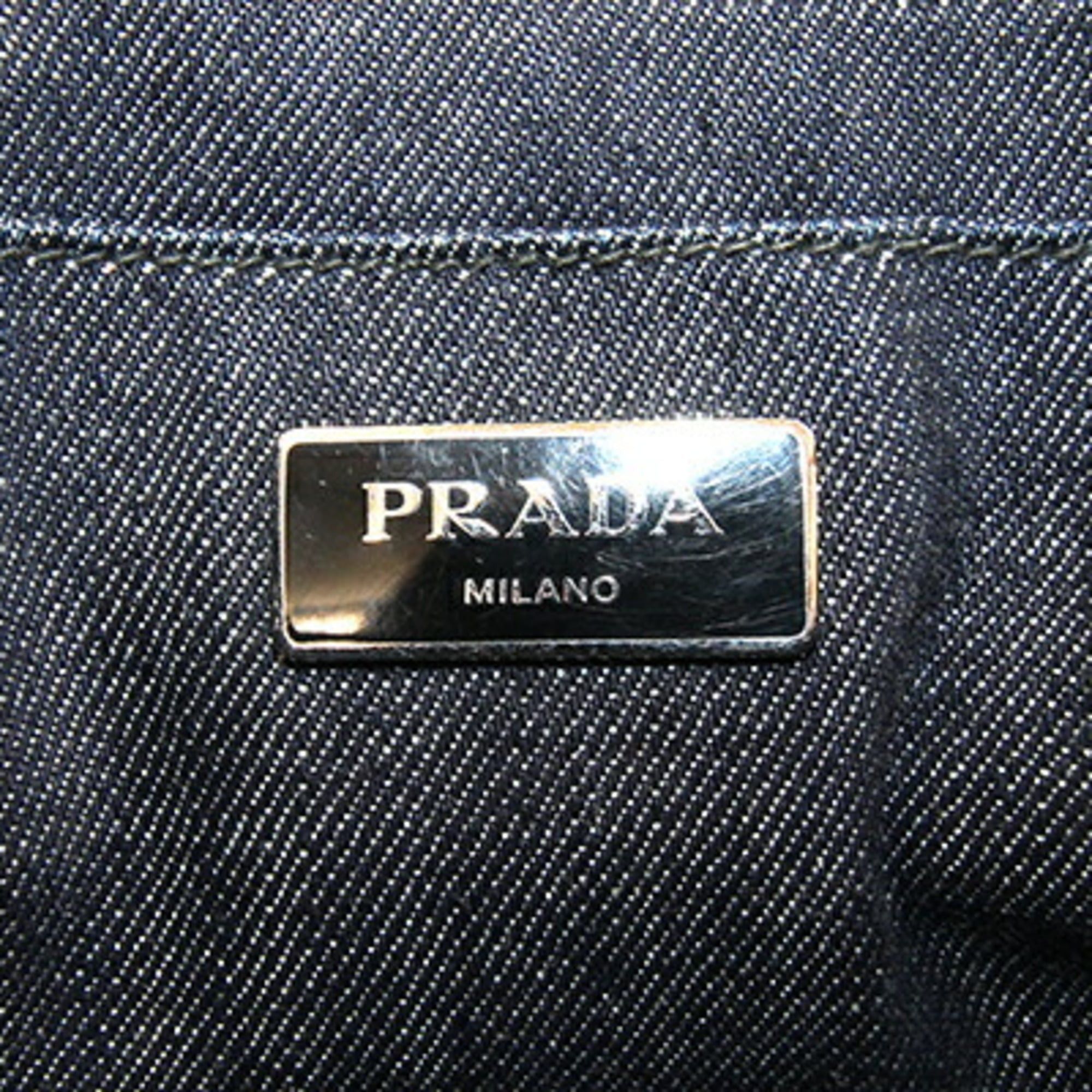 Prada Prada Canapa Handbag BN2439 Navy Denim Shoulder Bag with Beading, Women's PRADA | Handbag, Bag, Tote Size ONE SIZE - 3 Thumbnail
