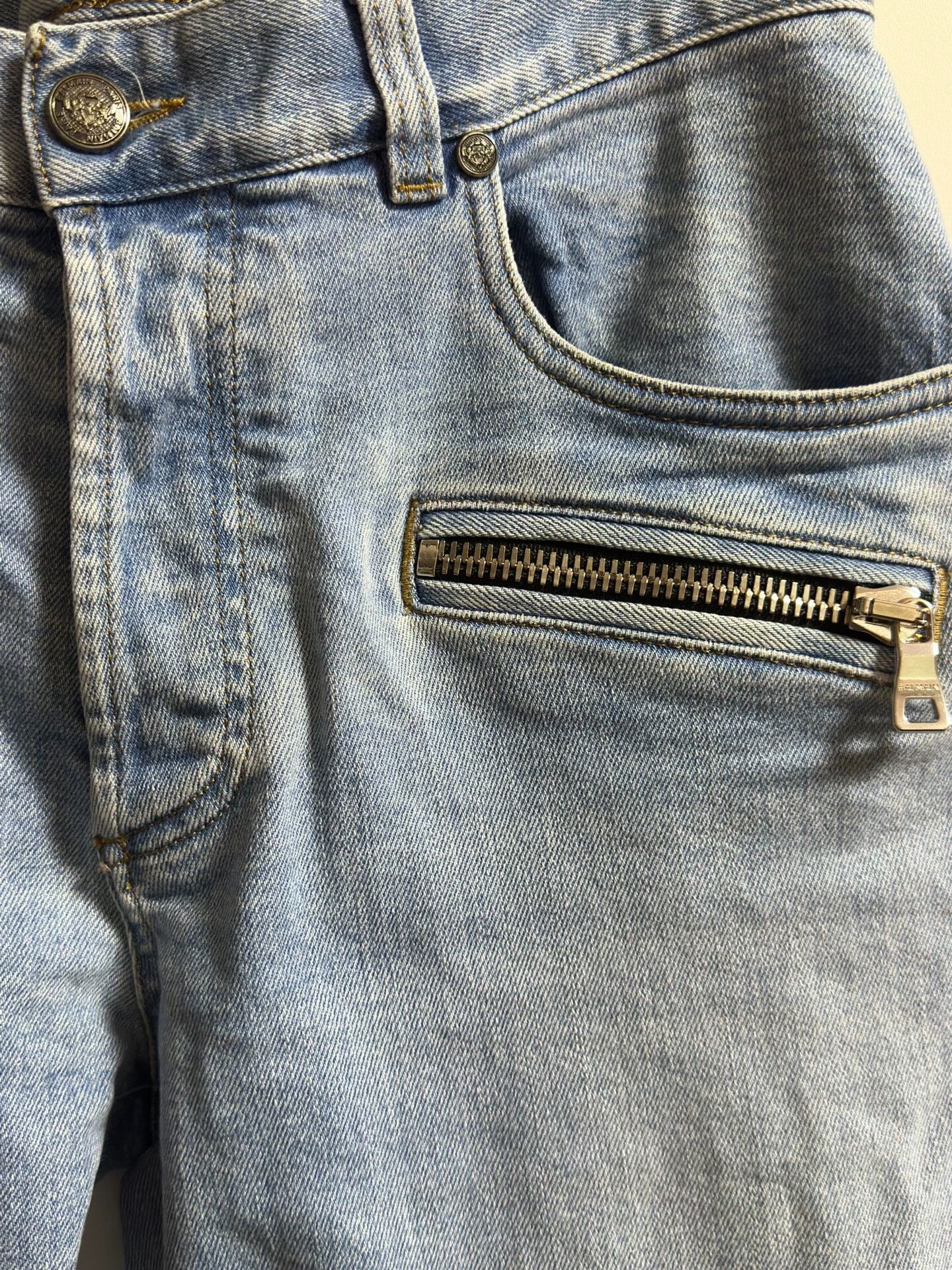 Balmain BALMAIN Light Blue Washed Motorcycle Jeans Size US 31 - 2 Thumbnail