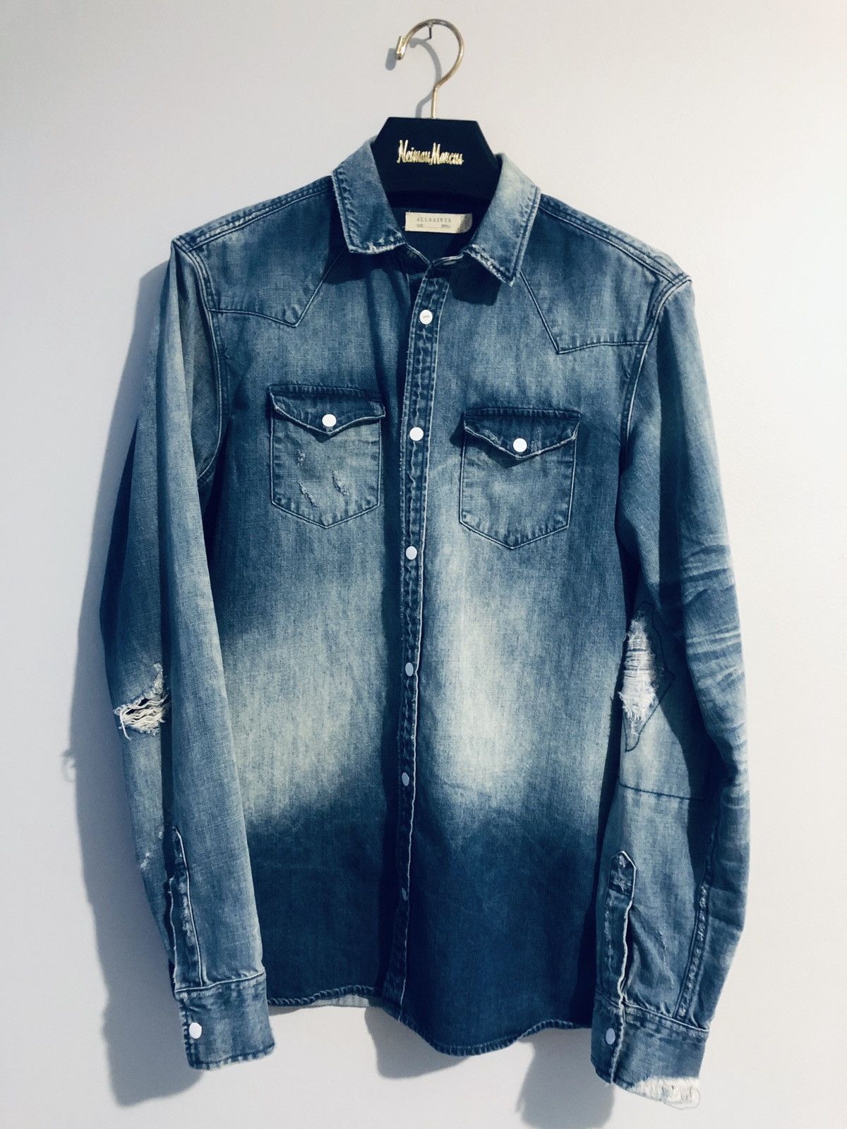 Allsaints Allsaints Slim-Fit Distressed Button Down Denim shirt Size US S / EU 44-46 / 1 - 1 Thumbnail