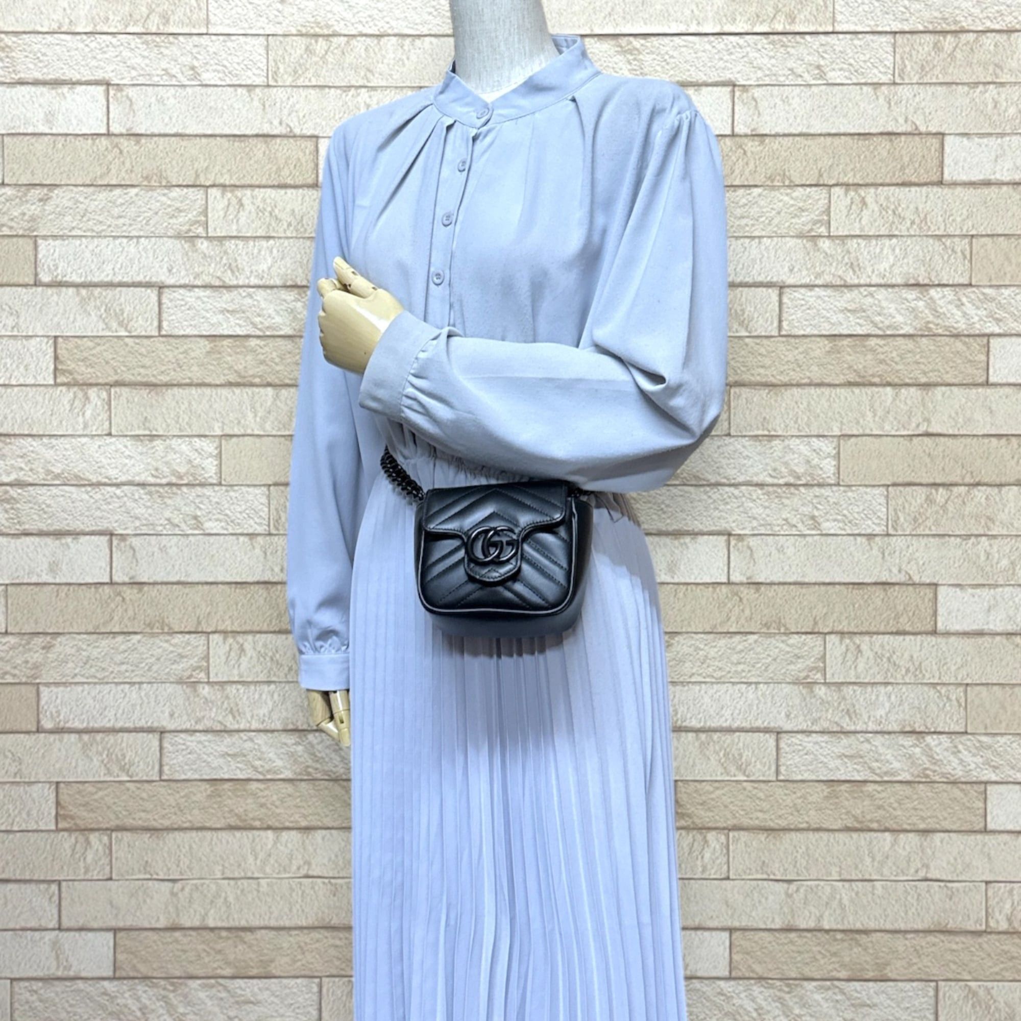 Gucci Gucci Mini Pochette GG Marmont Shoulder Bag, Leather 739599, Black, Women's, Pre-owned GUCCI Belt Bag Size ONE SIZE - 3 Thumbnail