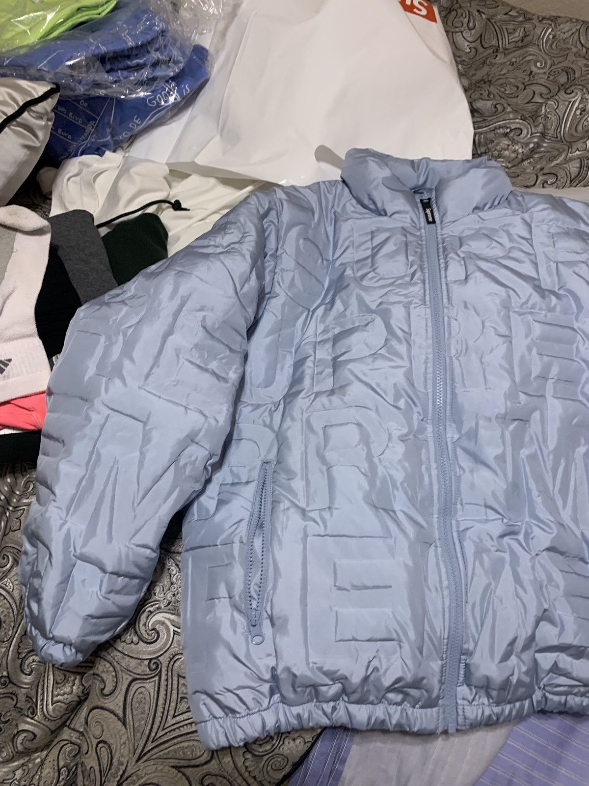 Supreme Supreme Bonded Logo Puffy Jacket Light Blue | Grailed