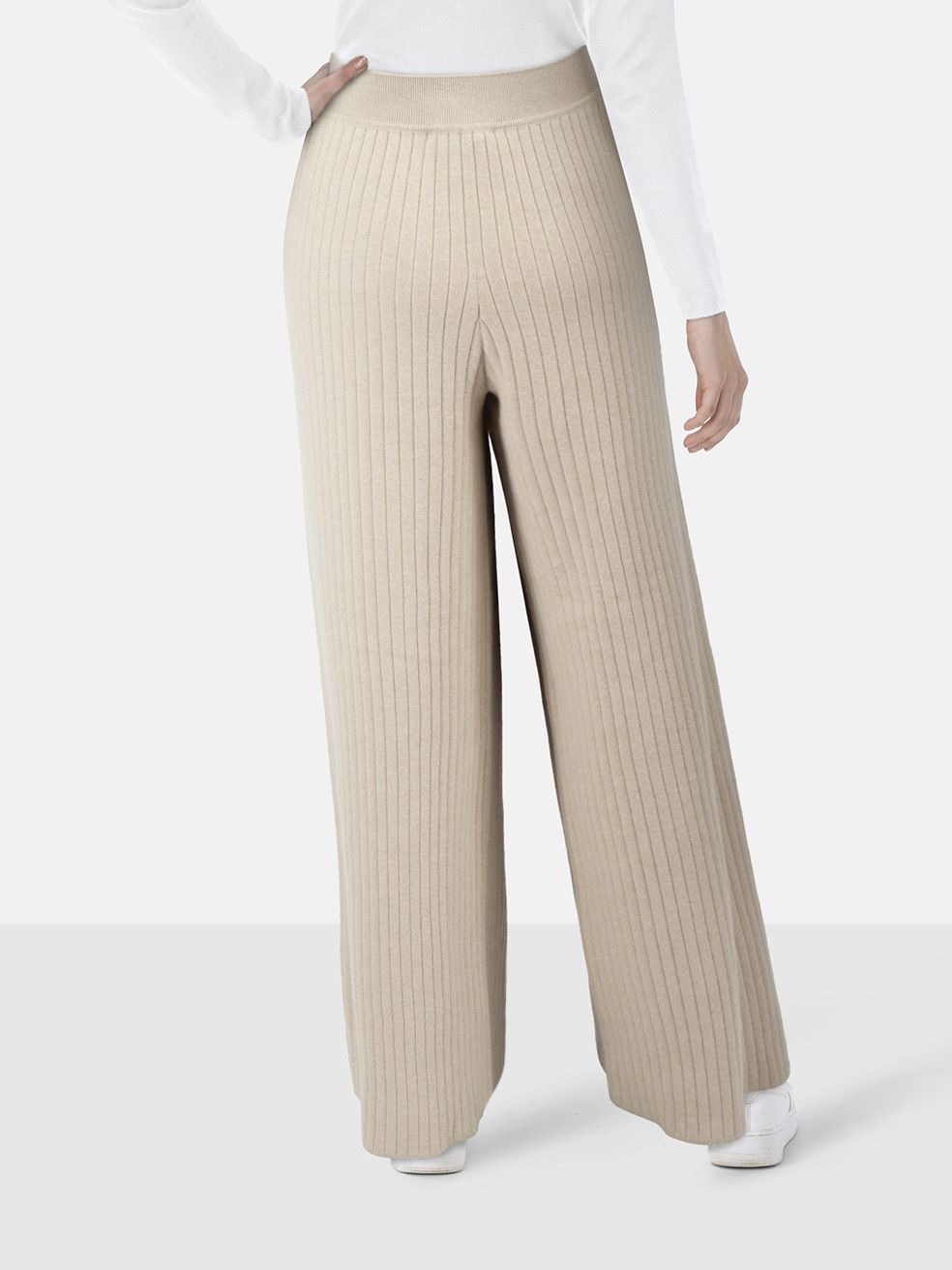 Loro Piana Beige Cashmere Knit Wide Leg Trousers Size 32" / US 10 / IT 46 - 2 Thumbnail
