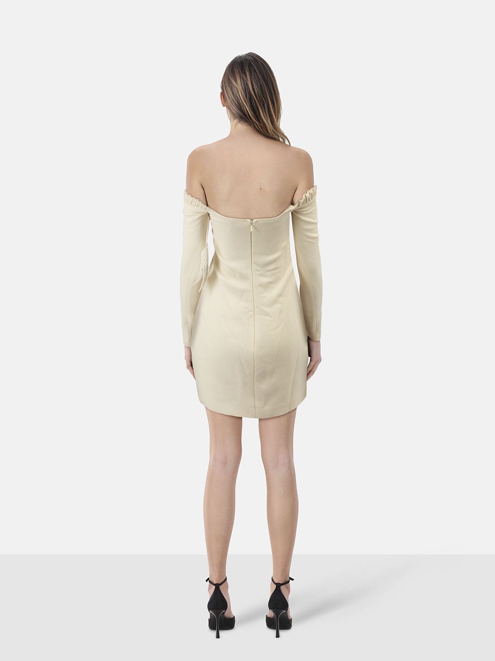 KHAITE Ecru Wool Mini Off Shoulder Dress Size XS / US 0-2 / IT 36-38 - 2 Thumbnail