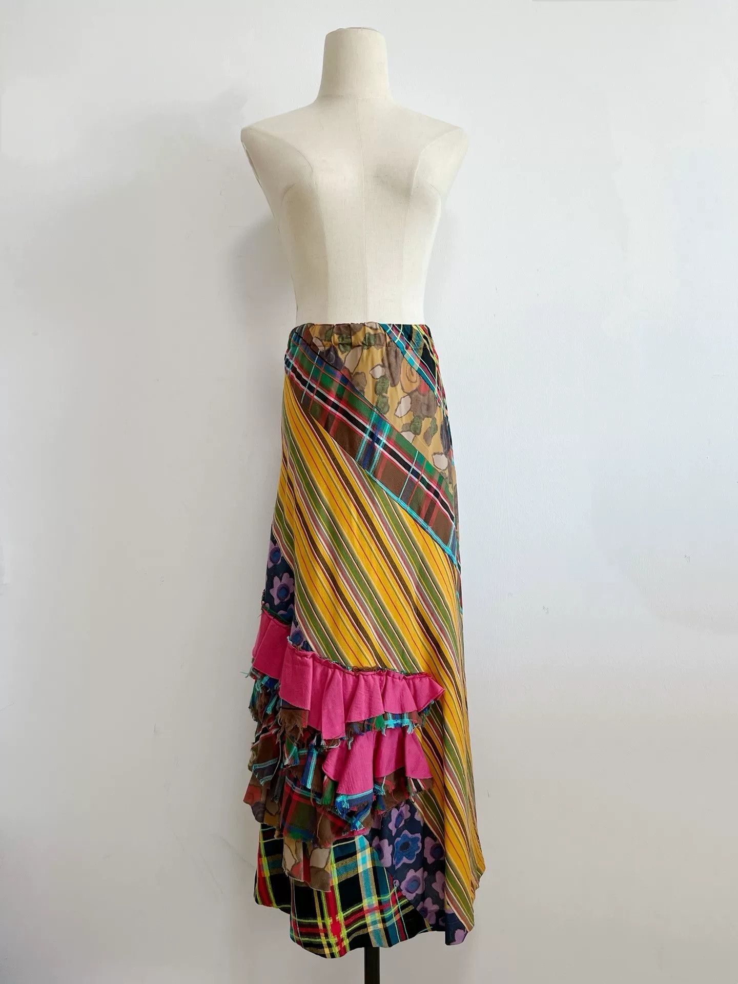 Rei Kawakubo Comme des Garçons Robe de Chambre Patchwork Skirt Size 33" - 6 Thumbnail