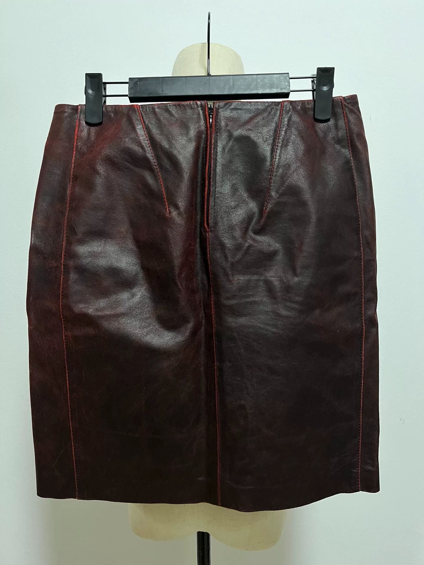 Ann Demeulemeester Ann Demeulemeester Red Cracked Leather Mini Skirt Size 37" - 4 Thumbnail