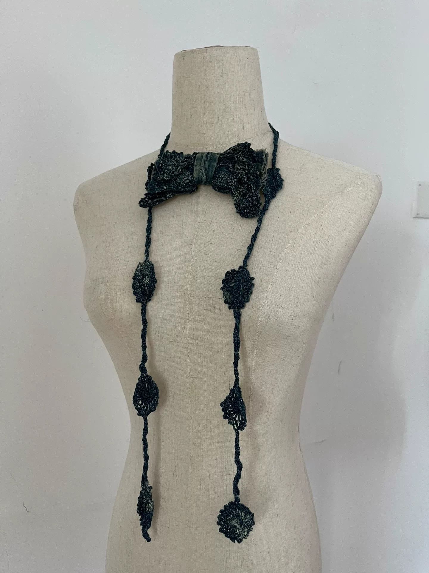 Kapital Denim Blue Crocheted Bow Tie