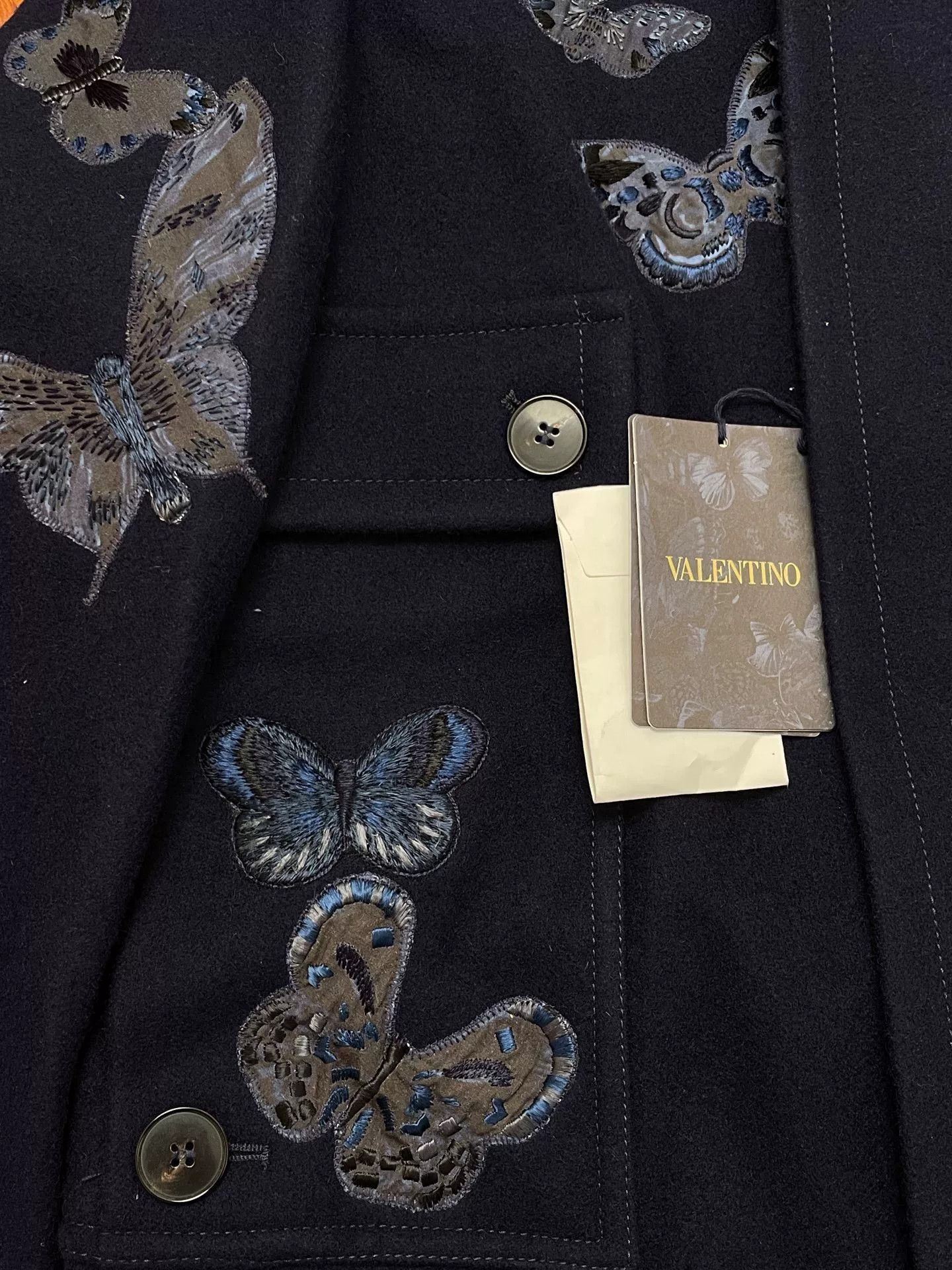 Valentino Valentino Butterfly Embroidery Wool Coat Size L / US 10 / IT 46 - 4 Thumbnail