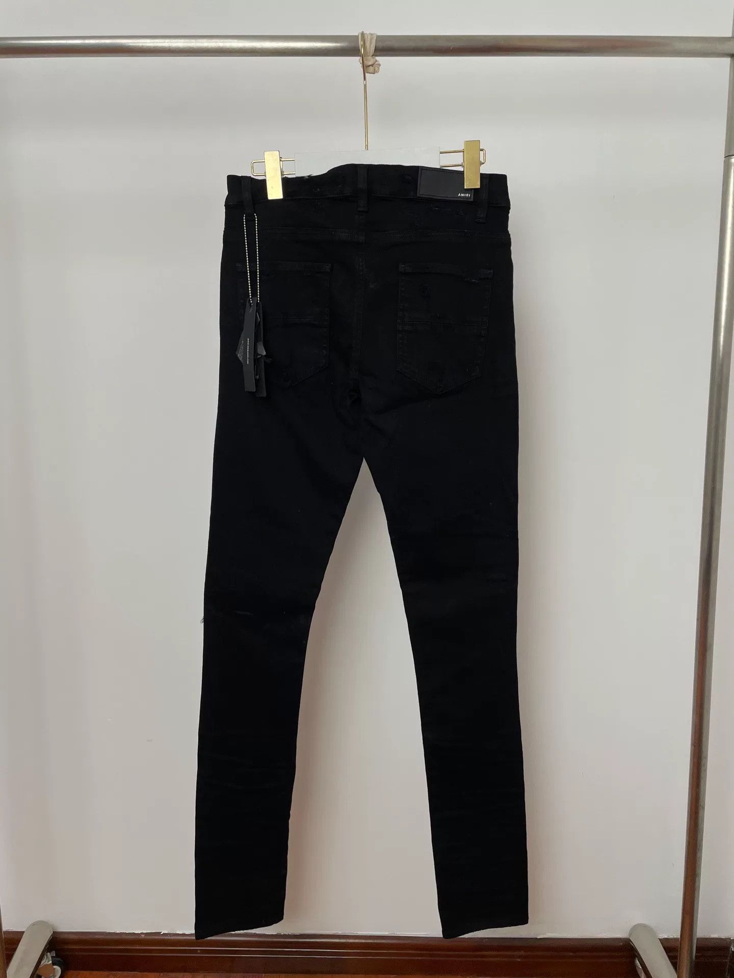 Amiri Amiri Black Distressed Leather Patch Straight-Leg Pants Size US 31 - 2 Thumbnail