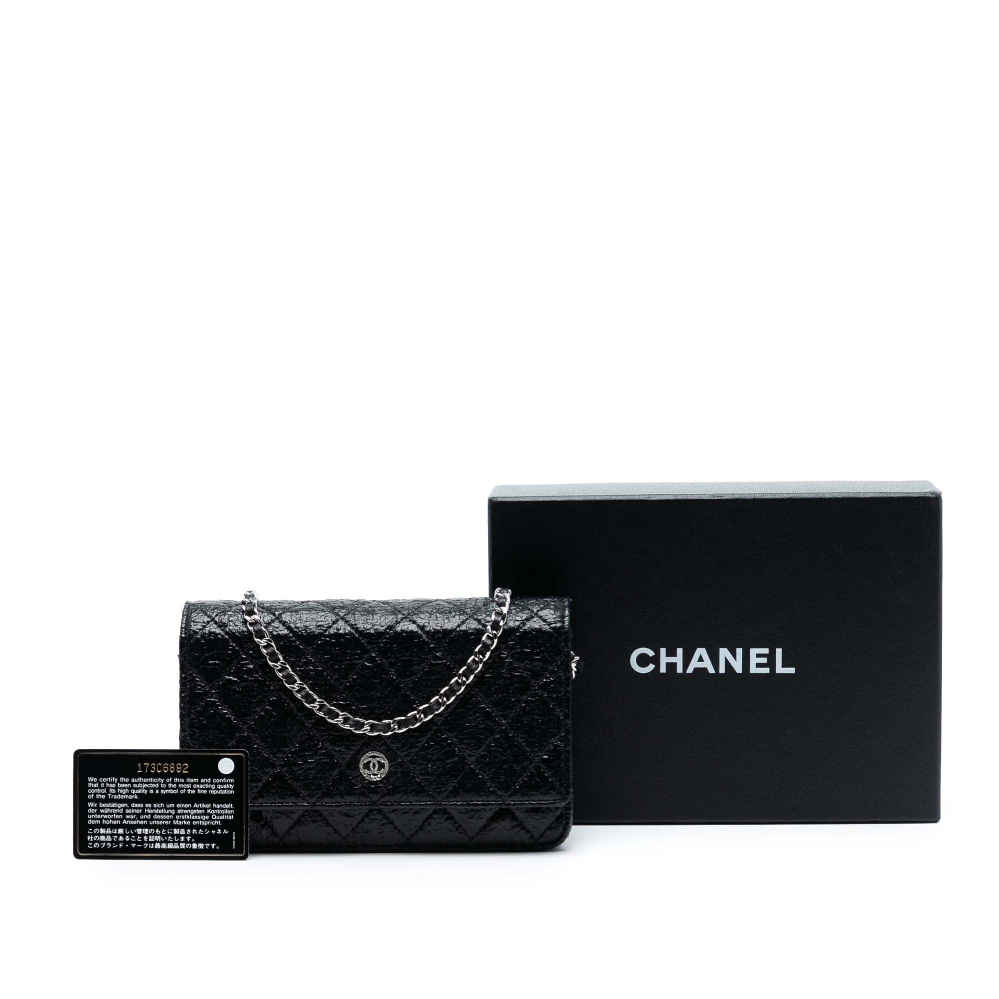 CC Quilted Crinkled Patent Wallet On Chain