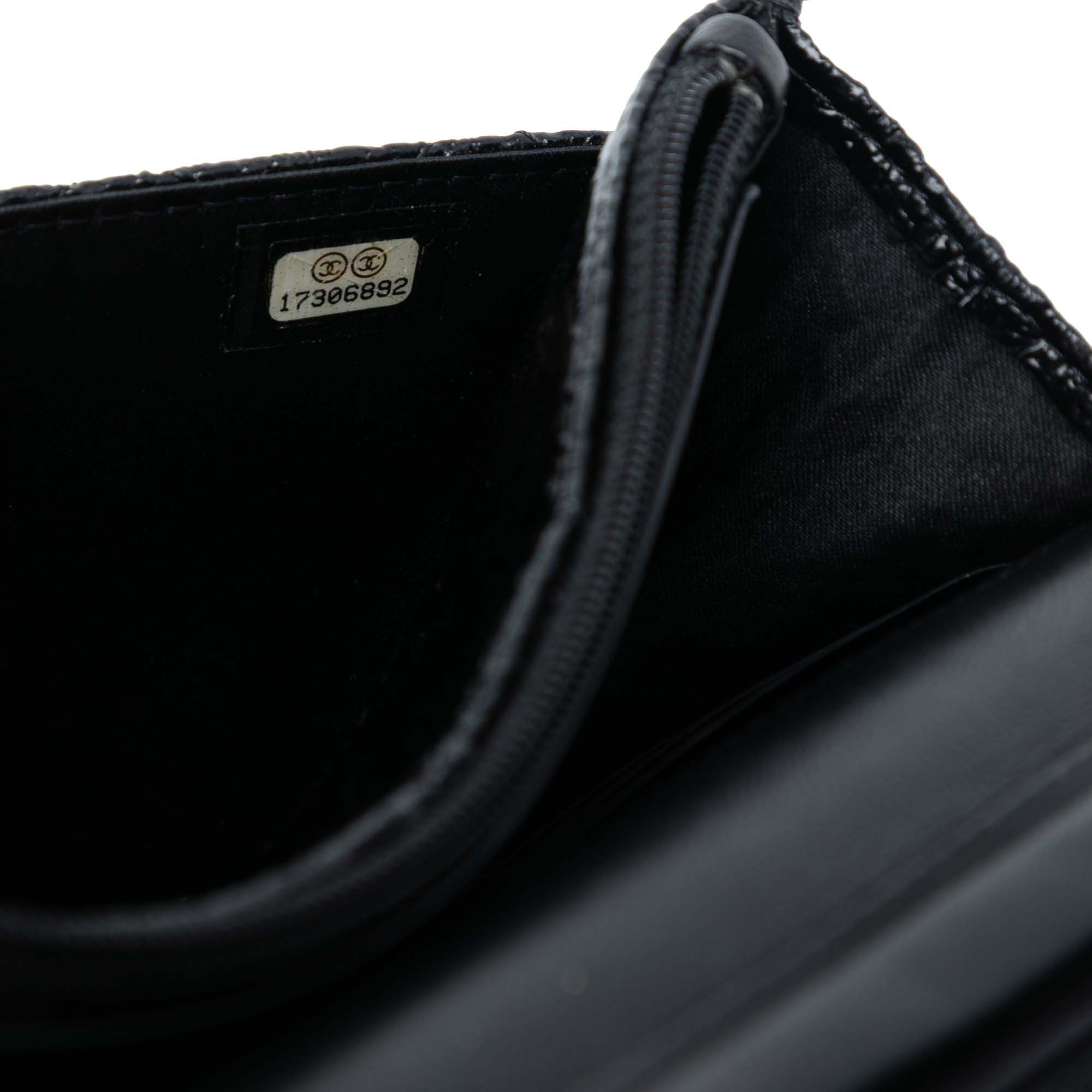 CC Quilted Crinkled Patent Wallet On Chain