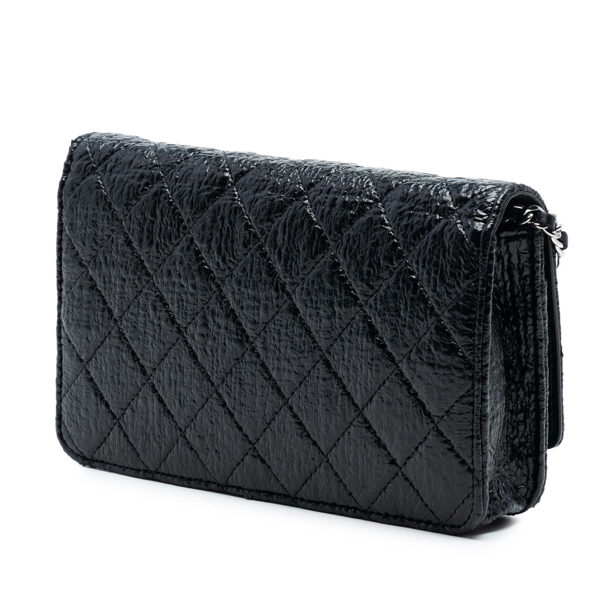 CC Quilted Crinkled Patent Wallet On Chain