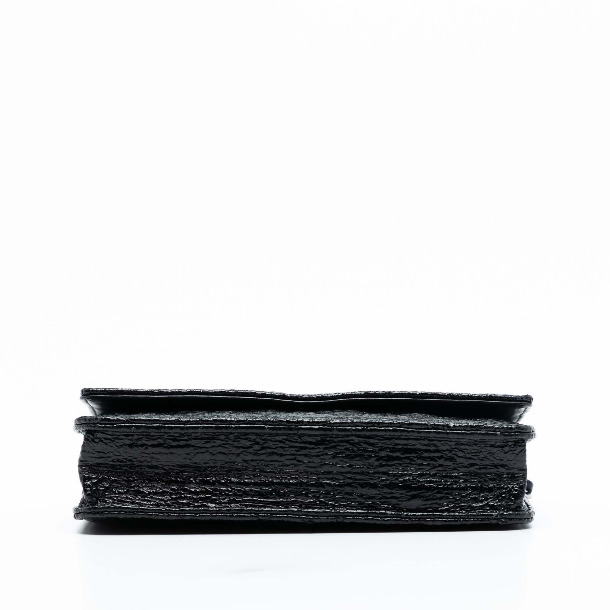 CC Quilted Crinkled Patent Wallet On Chain