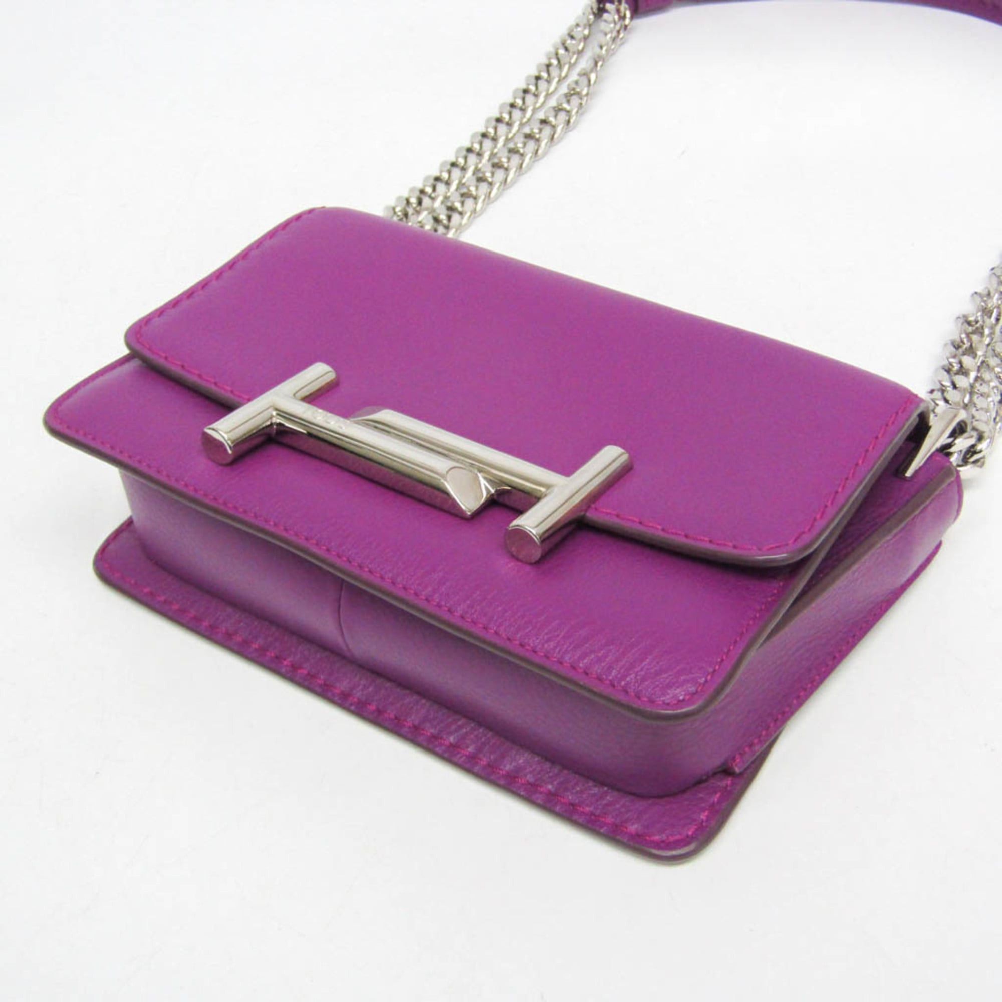 Tod's Tod's Double T Chain Shoulder Bag Women's Leather Shoulder Bag Purple Size ONE SIZE - 7 Thumbnail