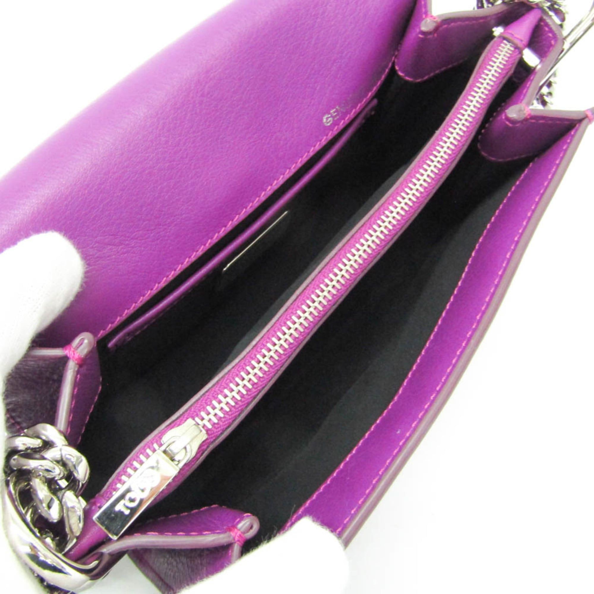 Tod's Tod's Double T Chain Shoulder Bag Women's Leather Shoulder Bag Purple Size ONE SIZE - 5 Thumbnail