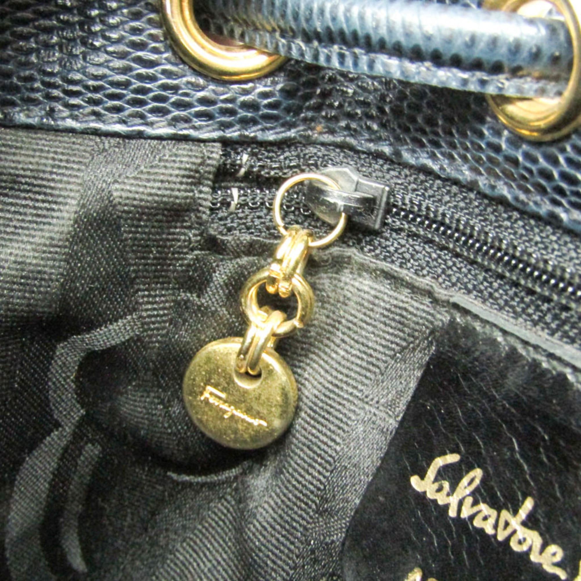 Salvatore Ferragamo Salvatore Ferragamo Vara AQ-215676 Women's Leather Backpack Navy Size ONE SIZE - 12 Thumbnail