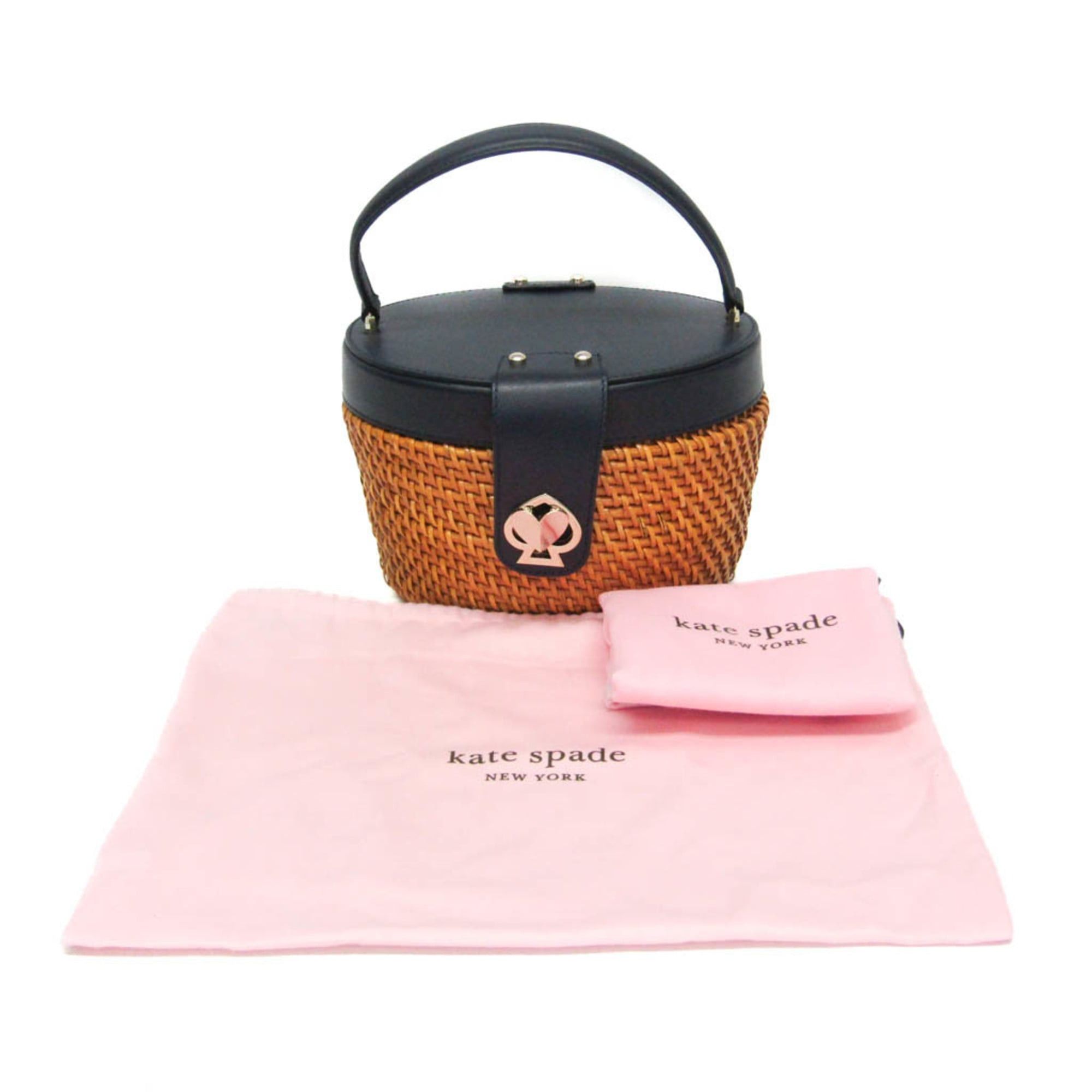 Kate Spade Kate Spade Basket Bag PXRUA290 Women's Rattan,Leather Handbag Light Brown,Navy Size ONE SIZE - 2 Thumbnail