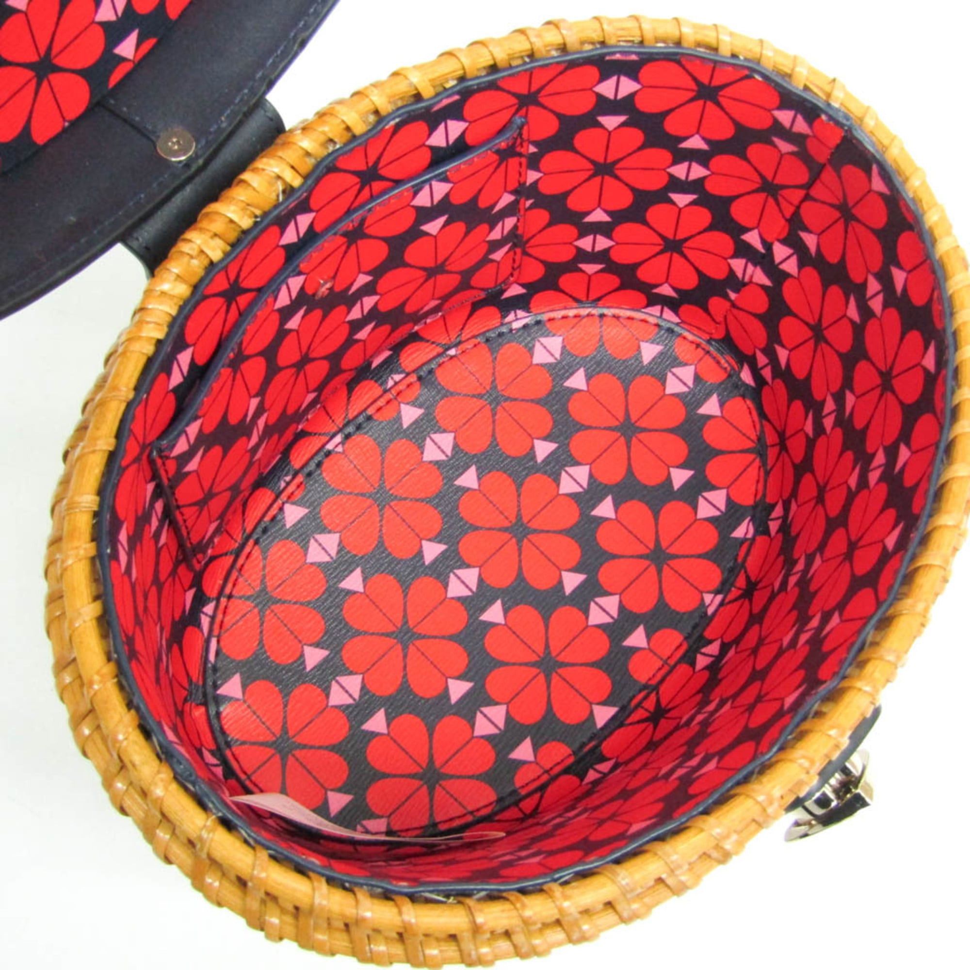 Kate Spade Kate Spade Basket Bag PXRUA290 Women's Rattan,Leather Handbag Light Brown,Navy Size ONE SIZE - 4 Thumbnail