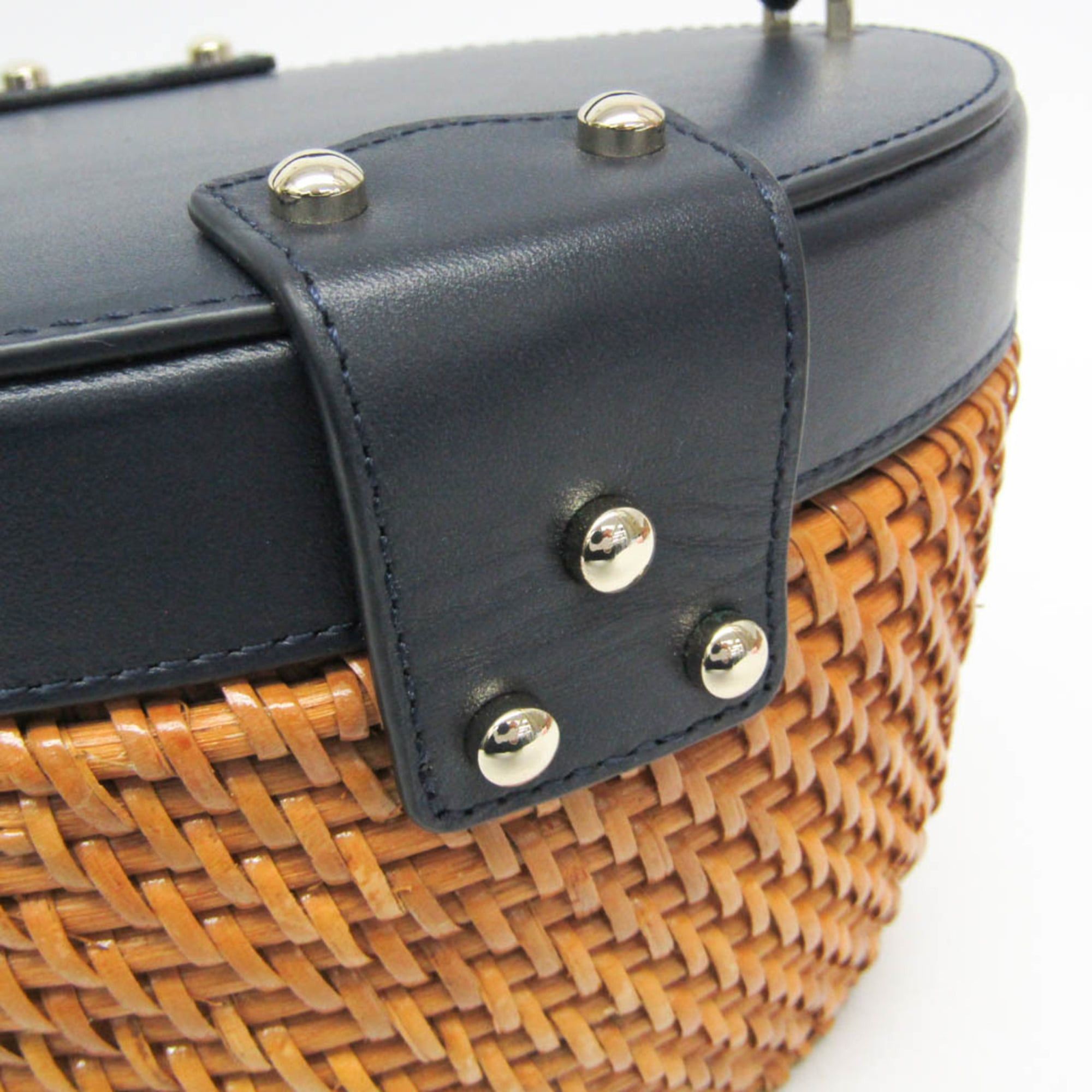 Kate Spade Kate Spade Basket Bag PXRUA290 Women's Rattan,Leather Handbag Light Brown,Navy Size ONE SIZE - 7 Thumbnail
