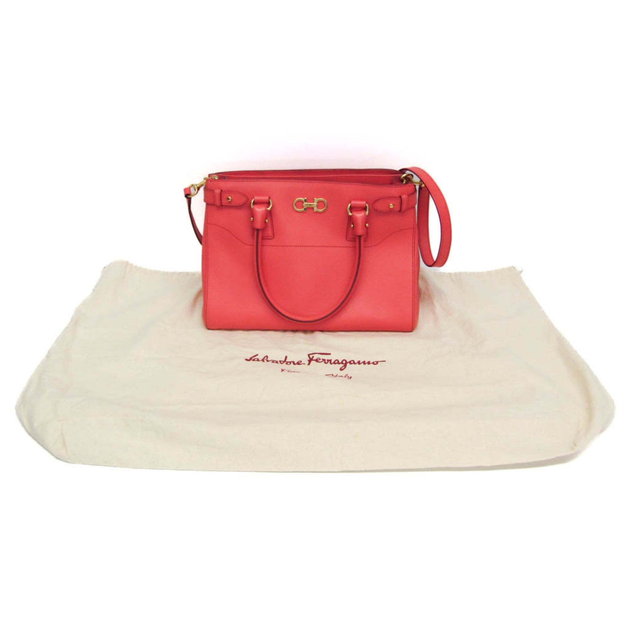 Salvatore Ferragamo Salvatore Ferragamo Gancini GG-21 D940 Women's Leather Handbag,Shoulder Bag Salmon Pink Size ONE SIZE - 2 Thumbnail