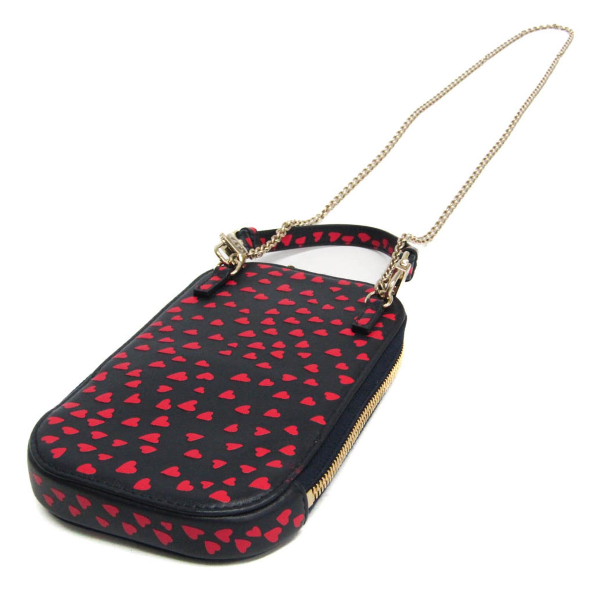 Dior Christian Dior Lady Dior Phone Holder Women's Leather Pouch,Shoulder Bag Dark Navy,Red Color Size ONE SIZE - 3 Thumbnail