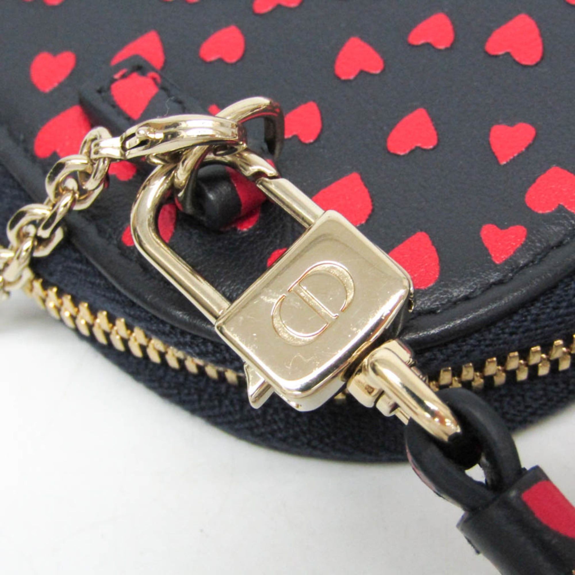 Dior Christian Dior Lady Dior Phone Holder Women's Leather Pouch,Shoulder Bag Dark Navy,Red Color Size ONE SIZE - 9 Thumbnail