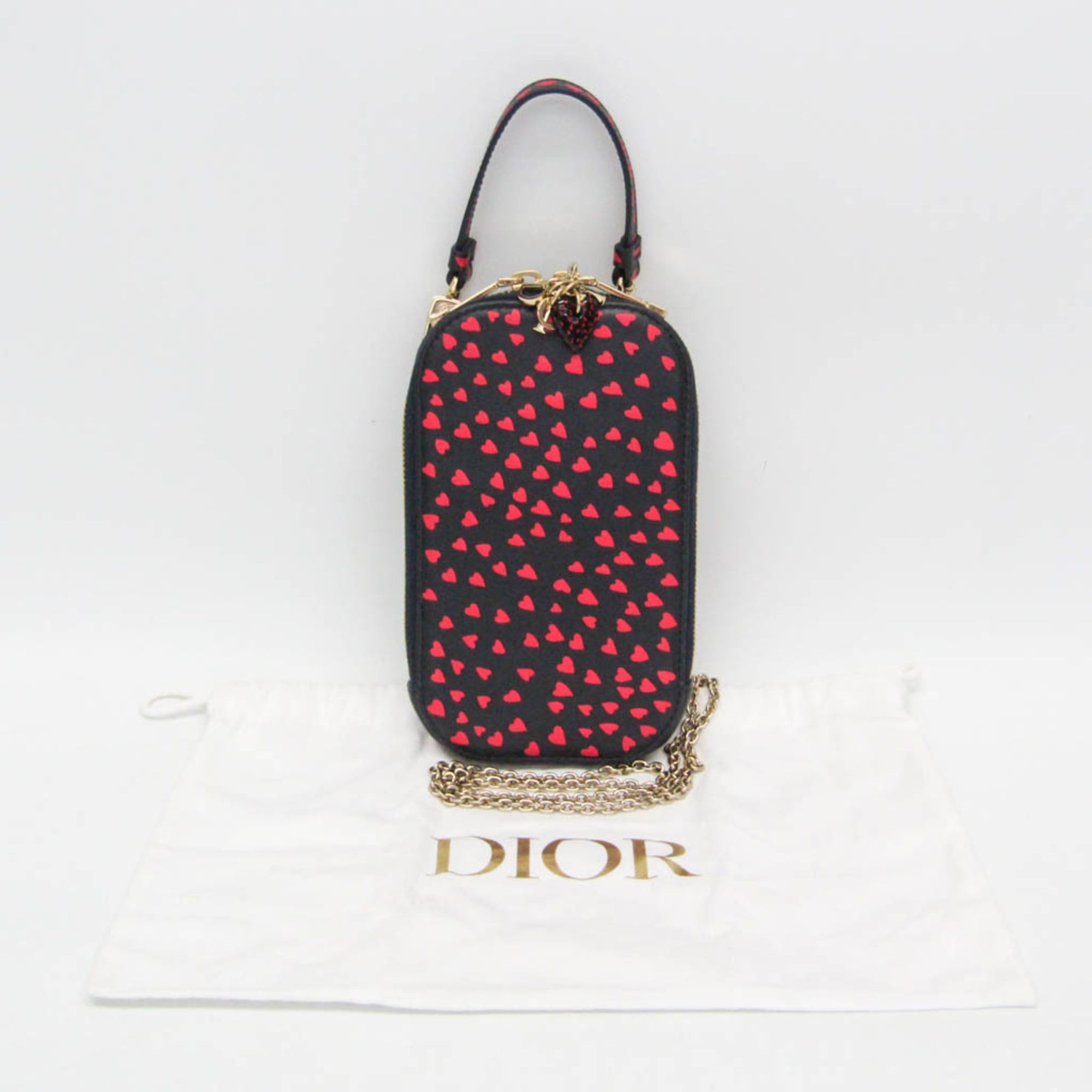 Dior Christian Dior Lady Dior Phone Holder Women's Leather Pouch,Shoulder Bag Dark Navy,Red Color Size ONE SIZE - 2 Thumbnail