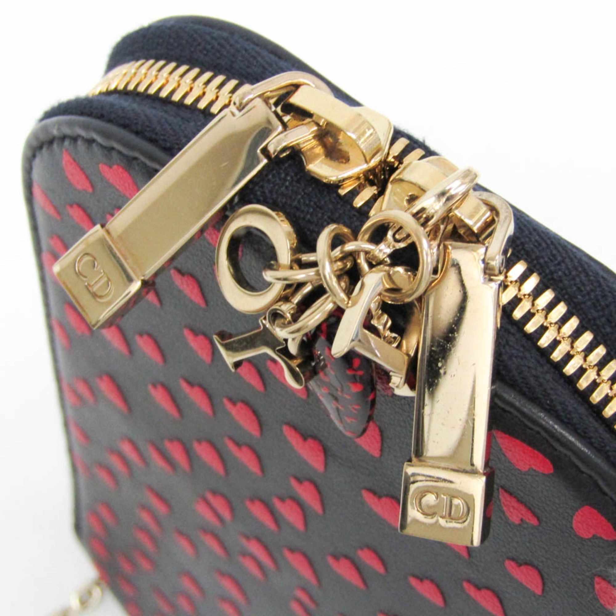 Dior Christian Dior Lady Dior Phone Holder Women's Leather Pouch,Shoulder Bag Dark Navy,Red Color Size ONE SIZE - 10 Thumbnail