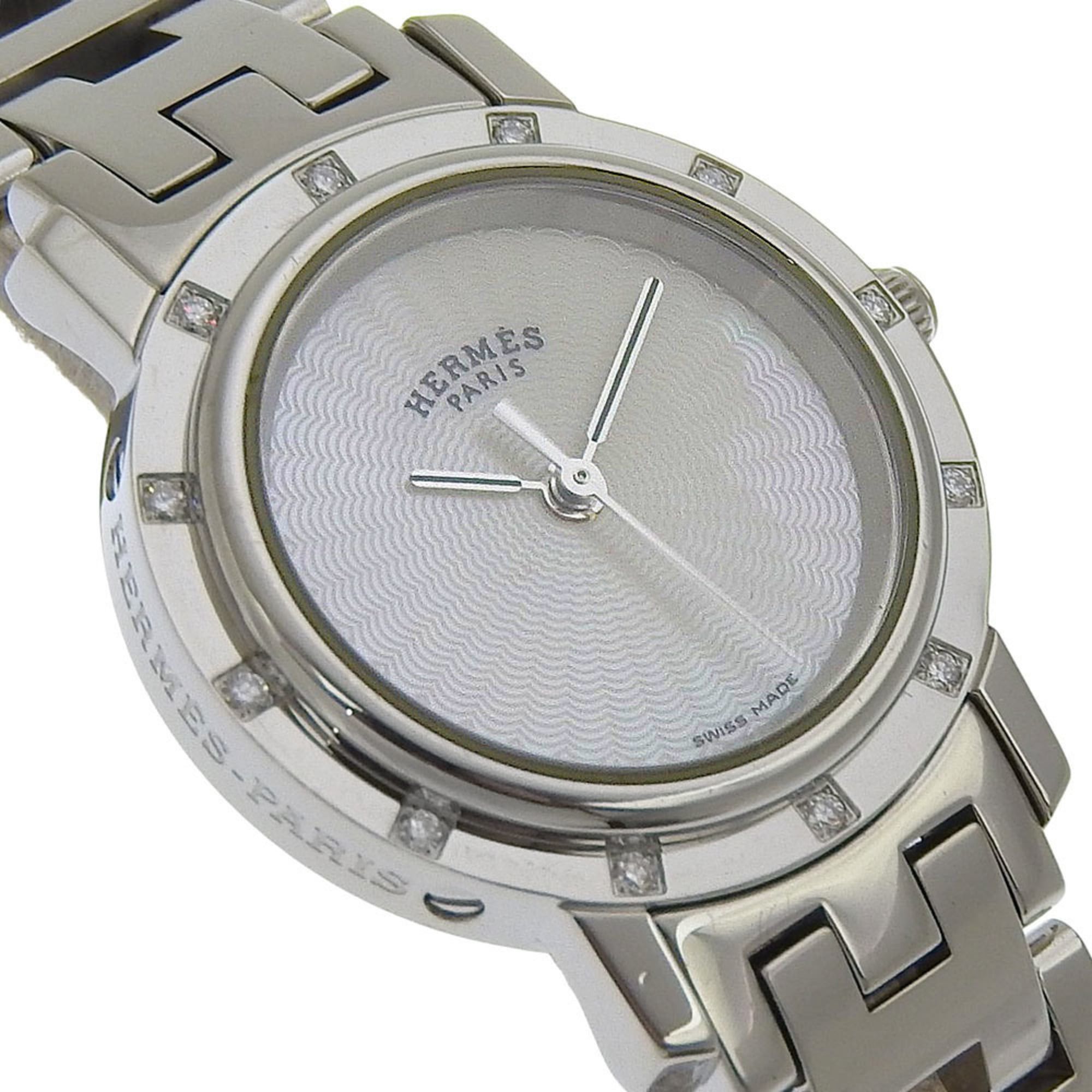 Hermes Hermès Clipper Nacre Women's Watch, 12 Diamonds, CL4.230, Stainless Steel, Quartz Movement, Analog Display, White Shell Dial Size ONE SIZE - 3 Thumbnail