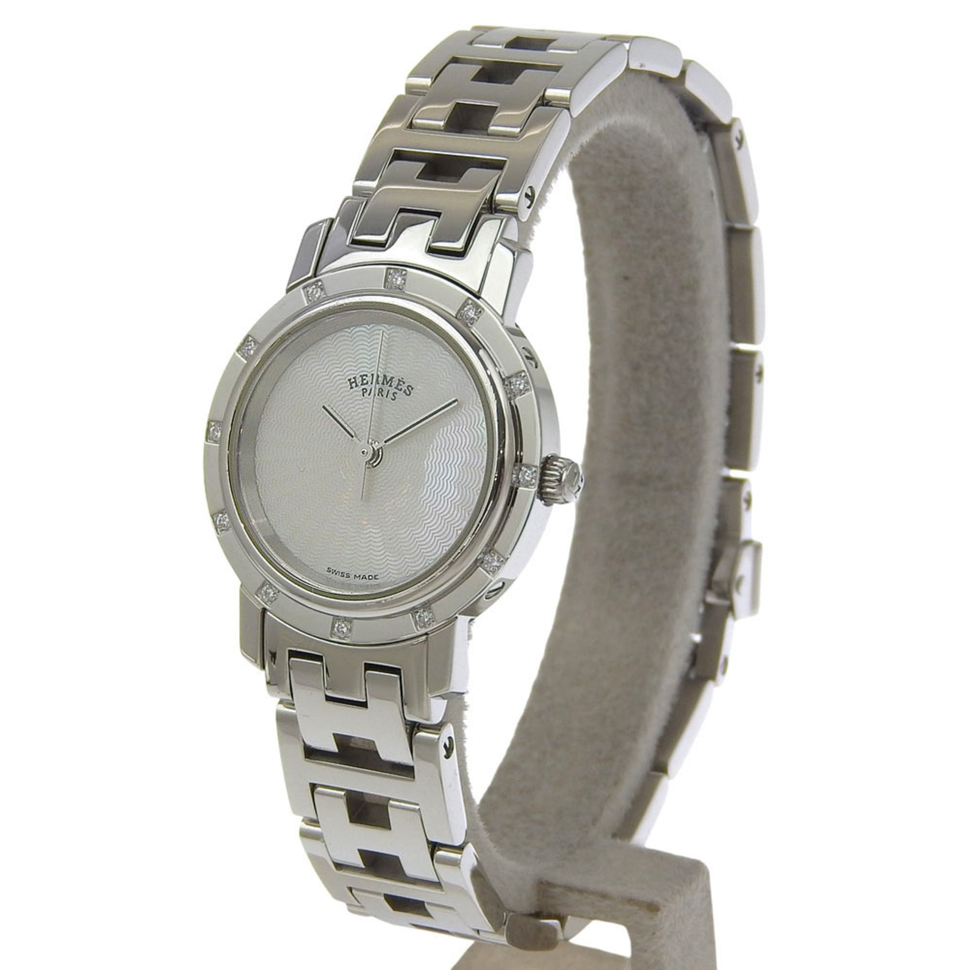 Hermes Hermès Clipper Nacre Women's Watch, 12 Diamonds, CL4.230, Stainless Steel, Quartz Movement, Analog Display, White Shell Dial Size ONE SIZE - 2 Thumbnail