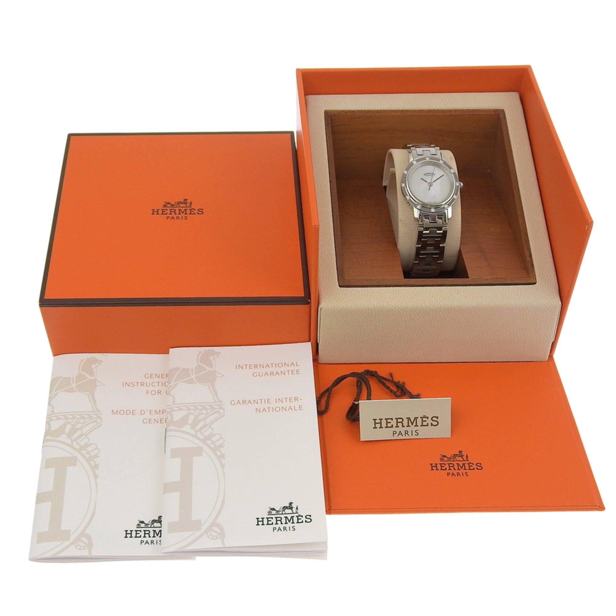 Hermes Hermès Clipper Nacre Women's Watch, 12 Diamonds, CL4.230, Stainless Steel, Quartz Movement, Analog Display, White Shell Dial Size ONE SIZE - 8 Thumbnail