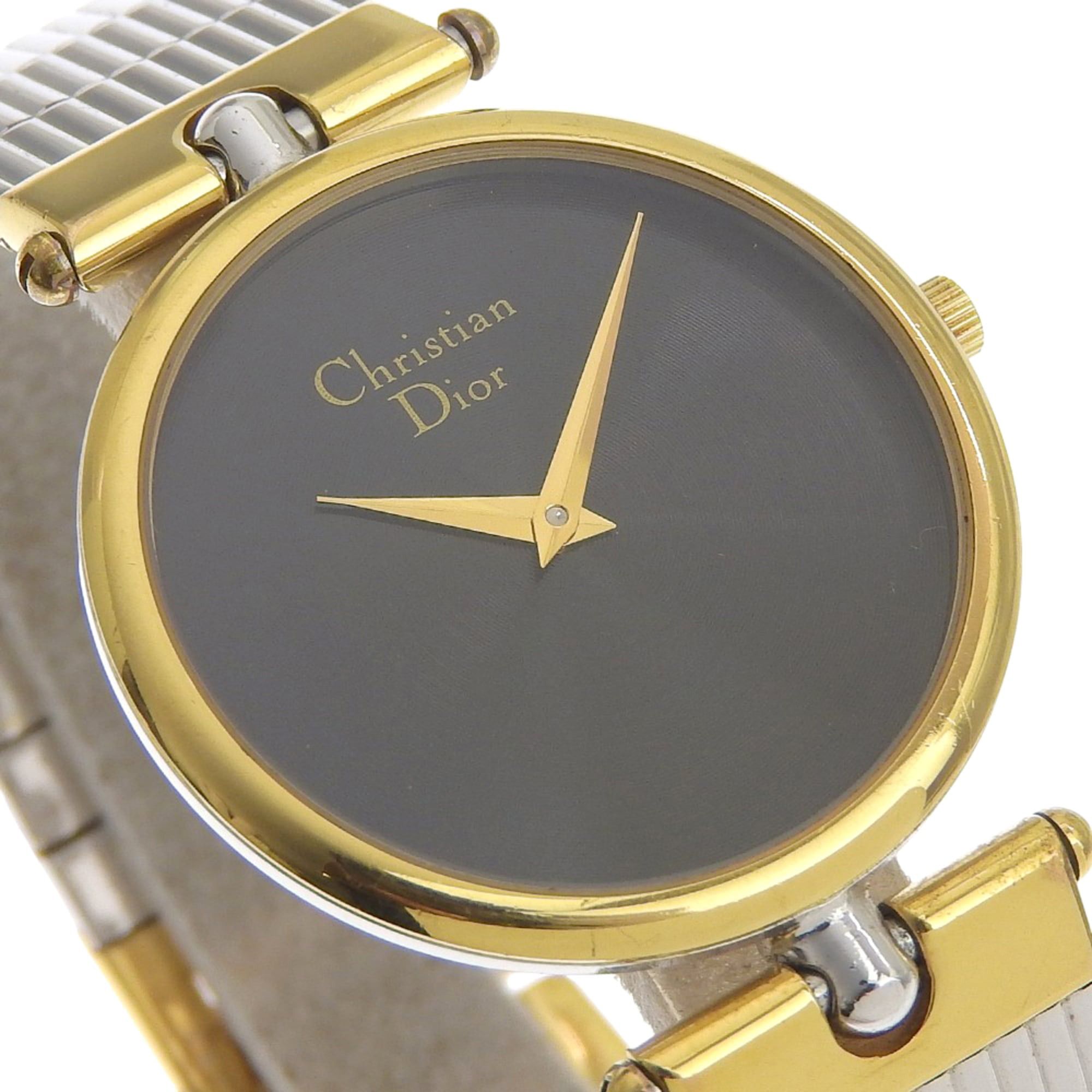 Dior Christian Dior Watch 3026, Stainless Steel with Gold Plated Silver Quartz Movement, Analog Display, Black Dial, Women's Size ONE SIZE - 3 Thumbnail