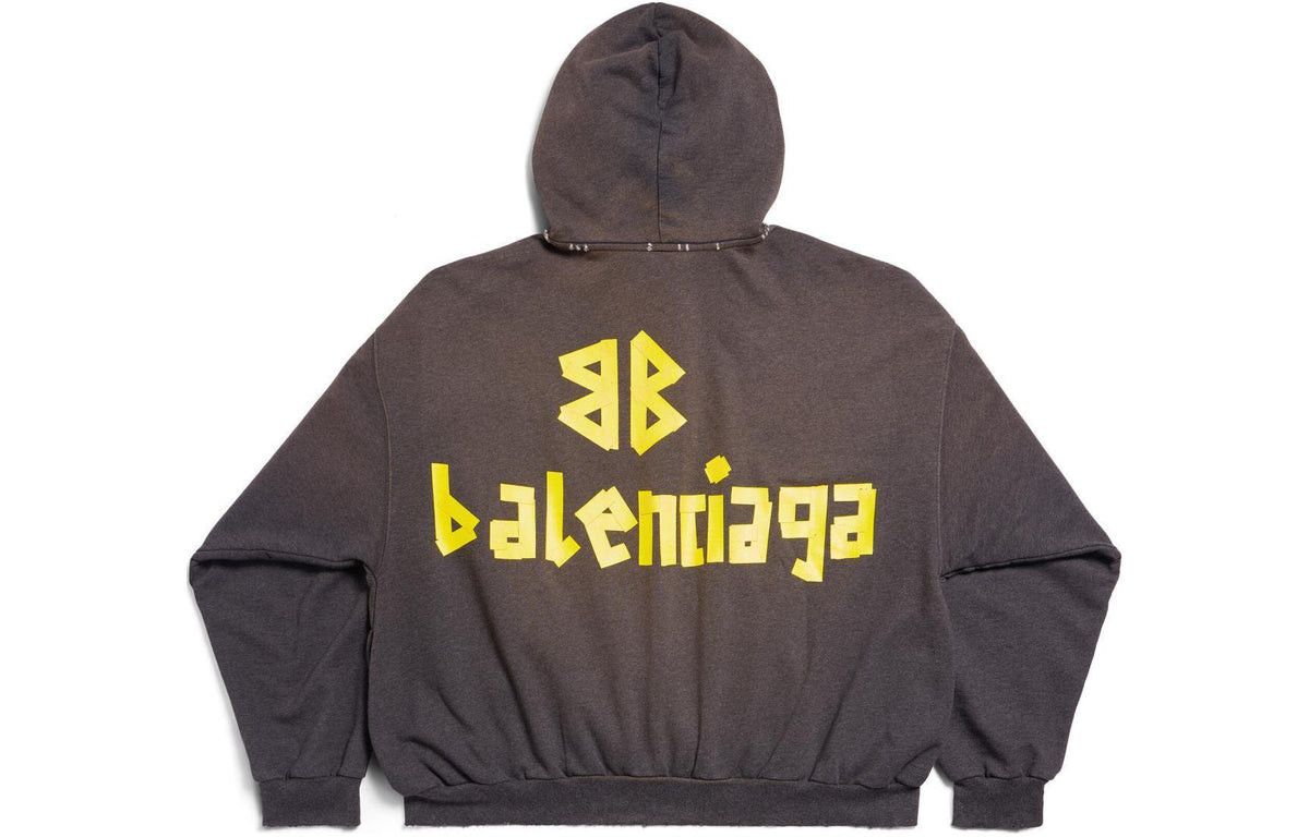 Balenciaga Tape Type Ripped Pocket Hoodie Large Fit 'Dark Grey' Size US XL / EU 56 / 4 - 2 Thumbnail